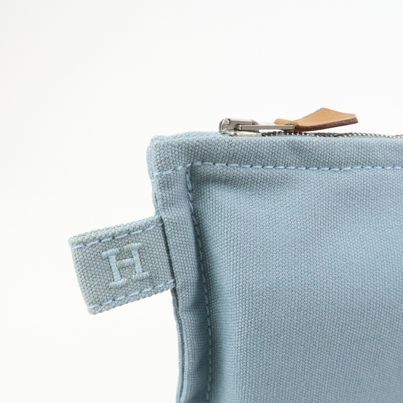 HERMES Bora Bora GM Cotton Leather Pouch Light Blue
