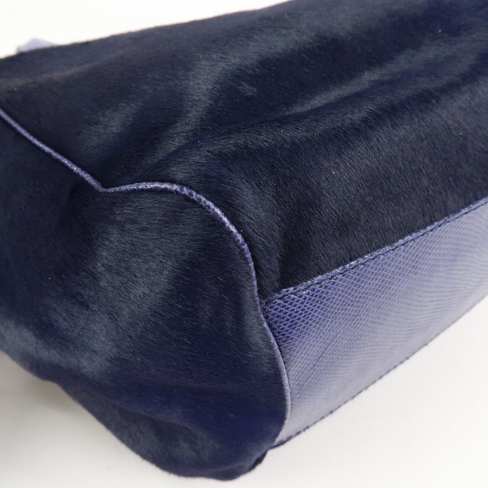 LOEWE Logo Unborn Calf Leather Hand Bag Charm Shoulder Bag Navy