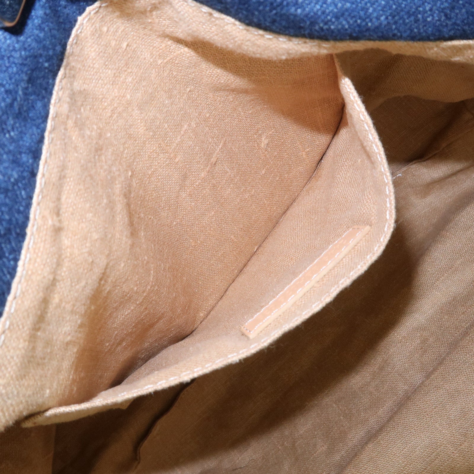 FENDI Denim Tote Bag Hand Bag Logo Charm Navy