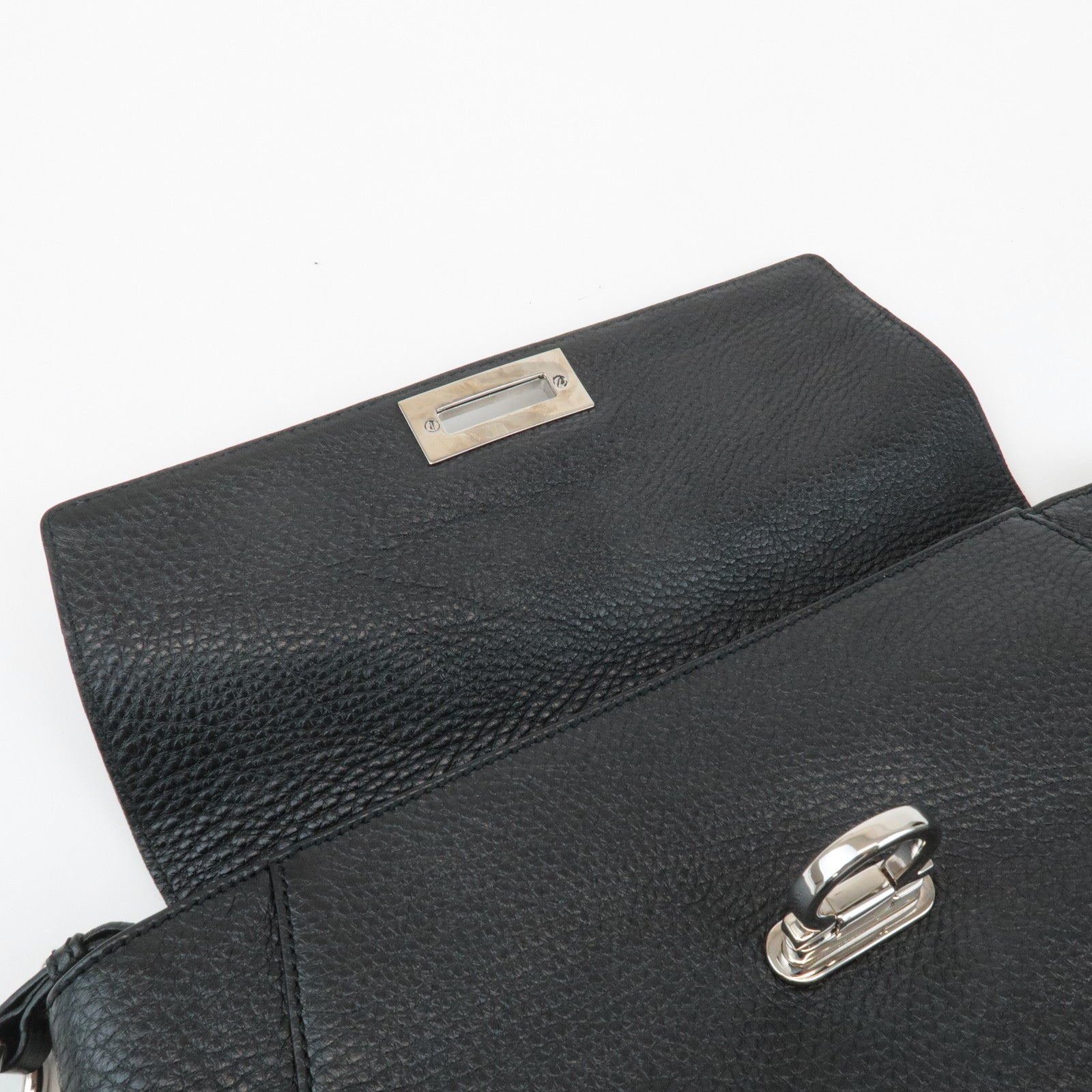 Ferragamo Gancini Leather 3Way Shoulder Bag Hand Bag Black Silver HDW Used