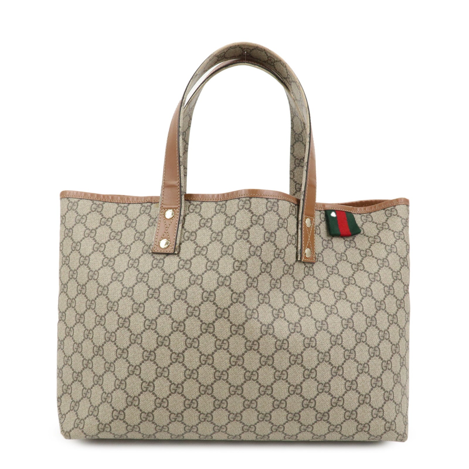 GUCCI GG Supreme Sherry Leather Tote Bag Beige Brown 211134