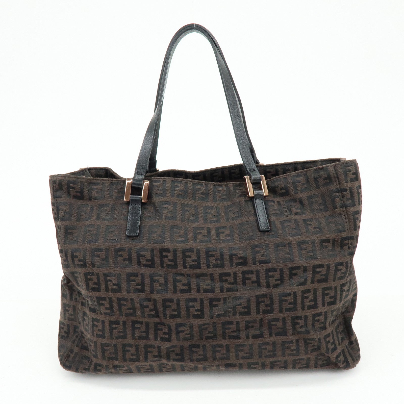 FENDI Zucchino Canvas Leather Tote Bag Hand Bag Brown 8BH018