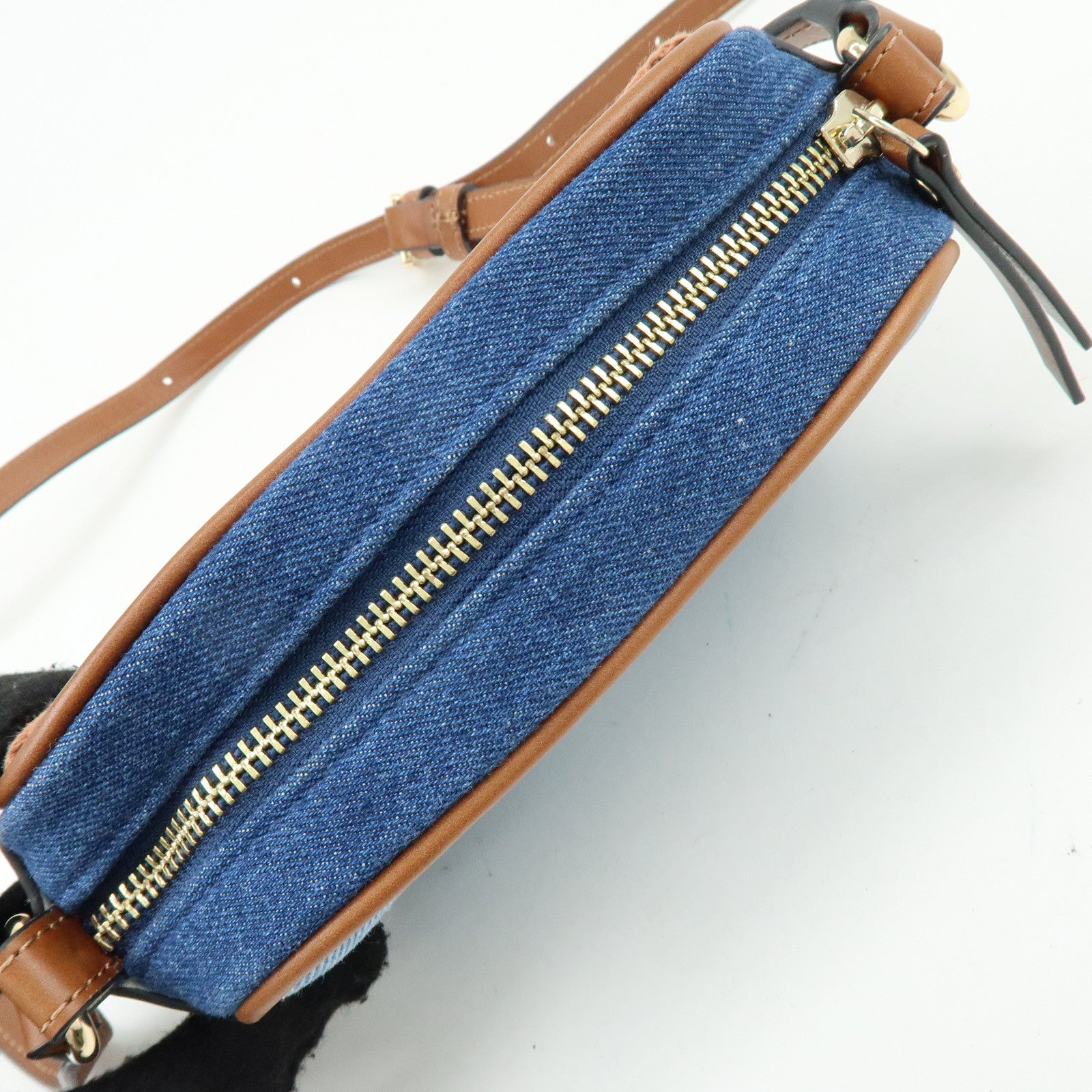 Chloe Denim Leather Canvas Shoulder Bag Crossbody Bag Brown Blue