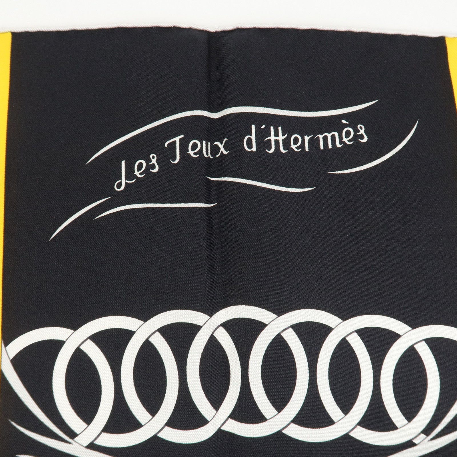 HERMES Carre 90 Silk 100% Scarf LES JEUX D'HERMES Black Used