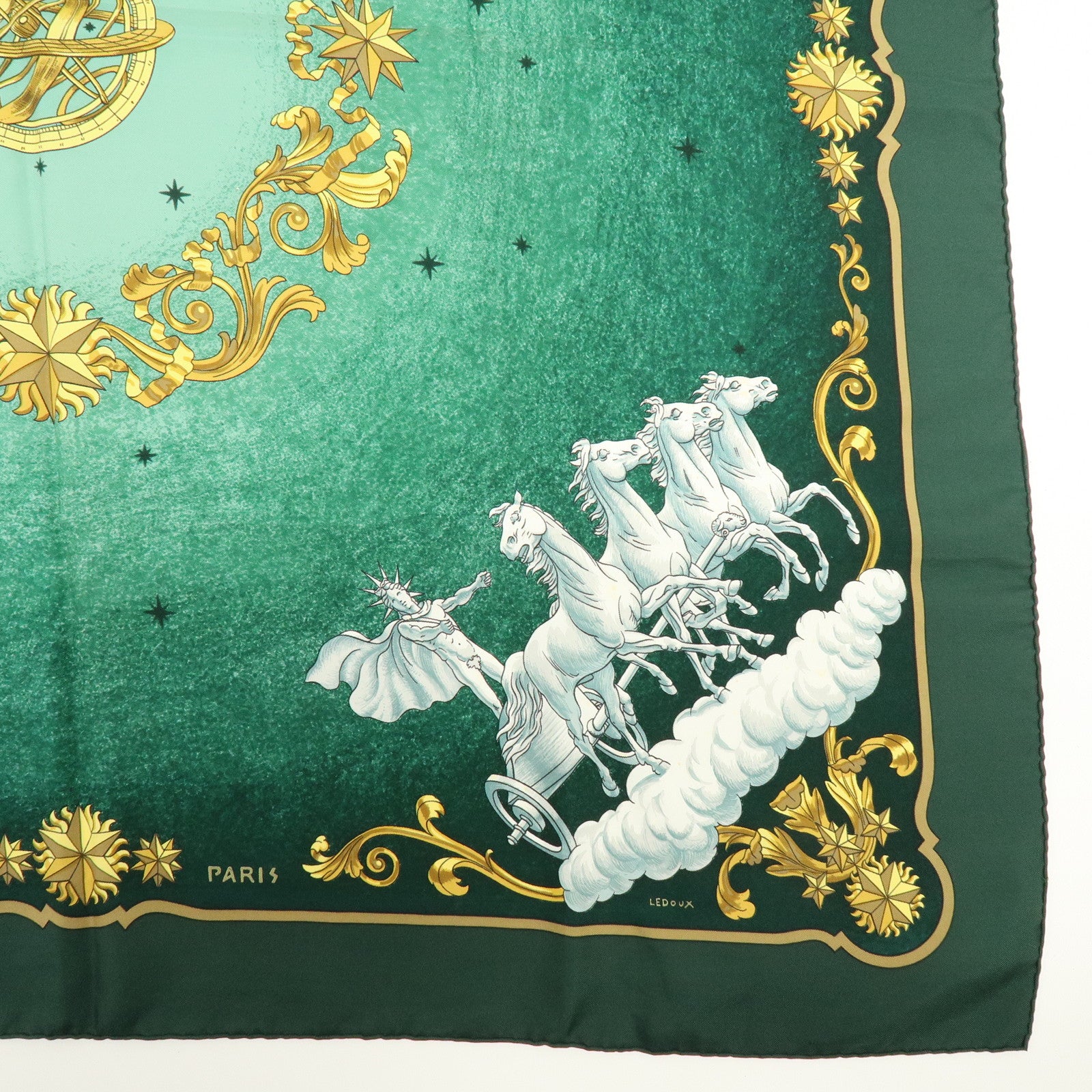 HERMES Carre 90 Silk 100% COSMOS Scarf Green