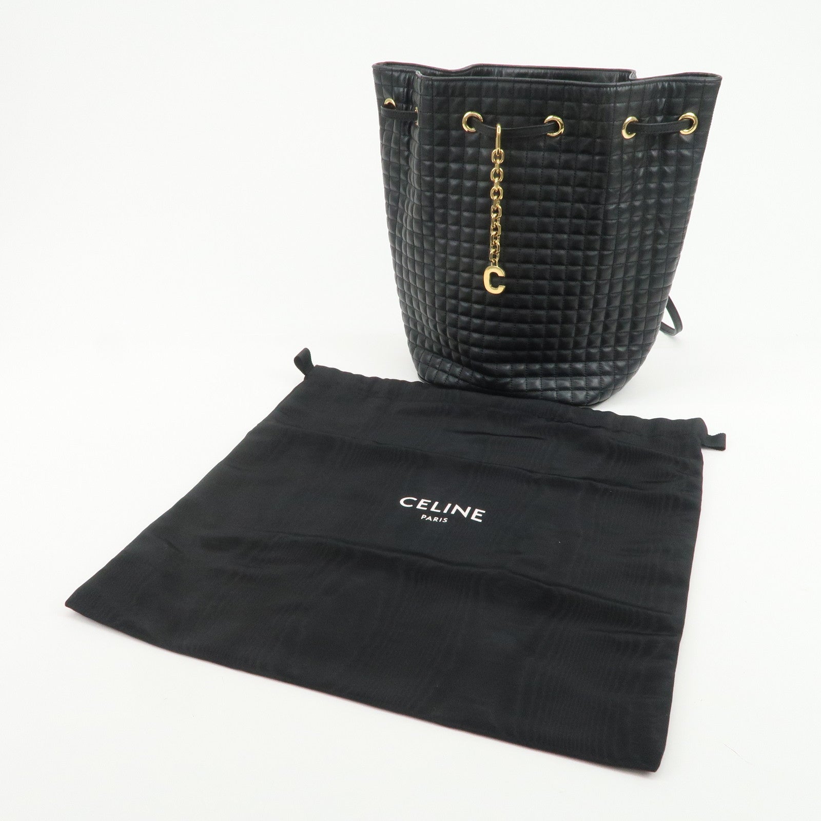 CELINE Logo Leather Backpack Rucksuck Shoulder Bag Black