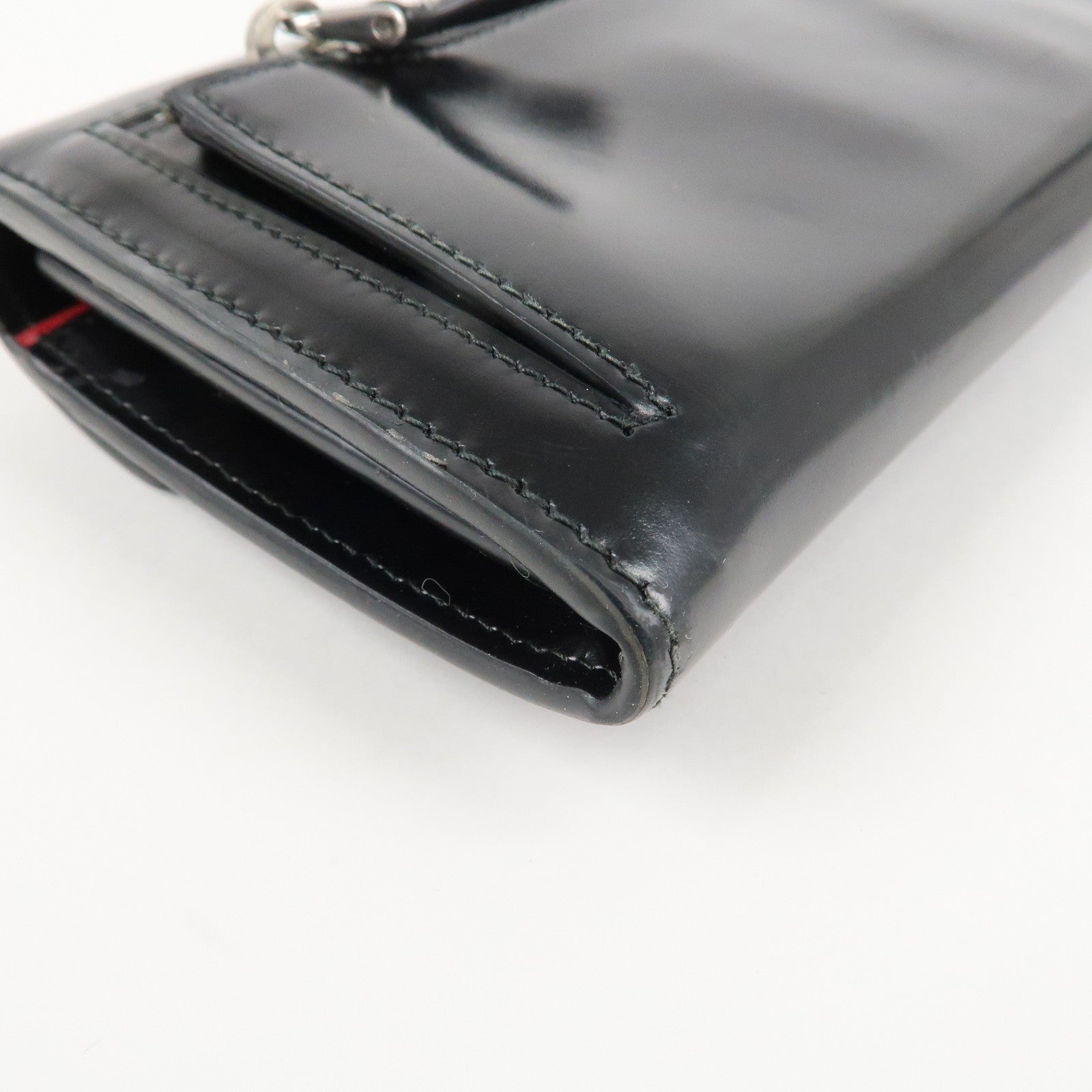 PRADA Leather Bi-Fold Long Wallet Black Silver Hardware 1MH037 Used