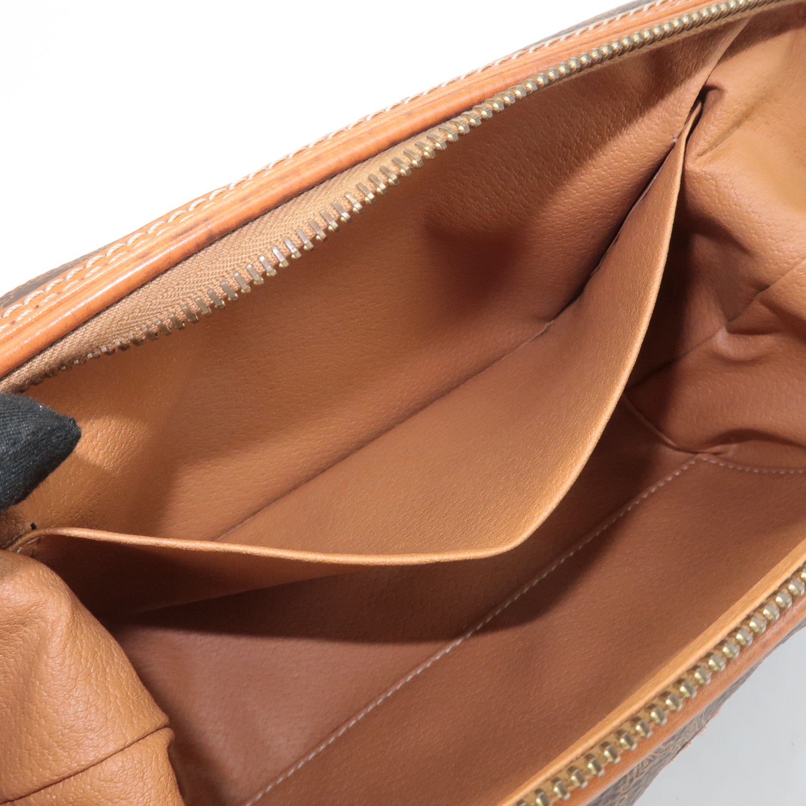 CELINE Macadam PVC Leather Canvas Pouch Brown Gold Hardware