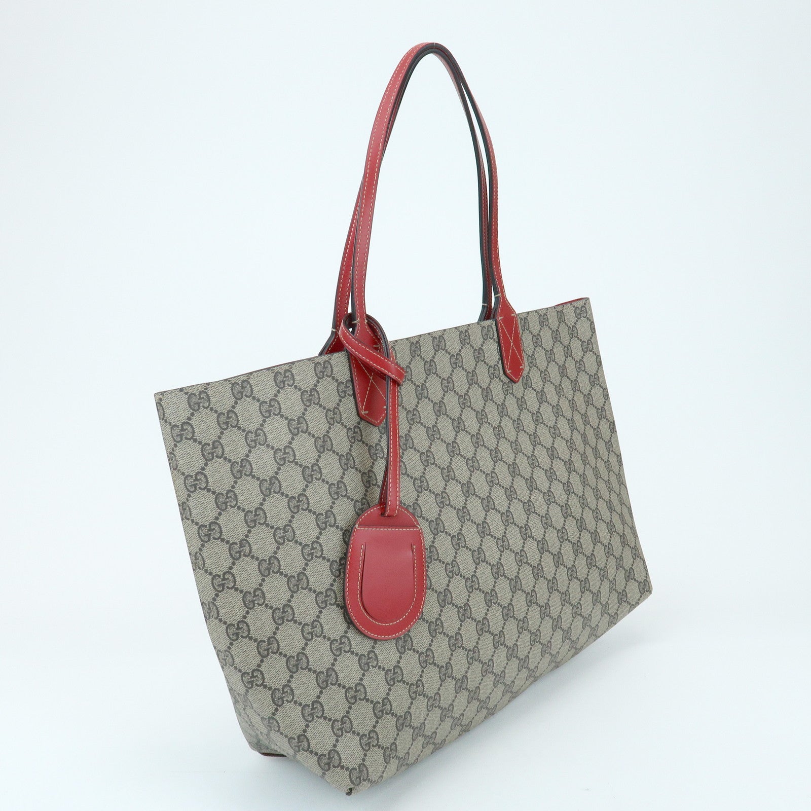 GUCCI Reversible GG Supreme Leather Tote Bag Beige Red 368568