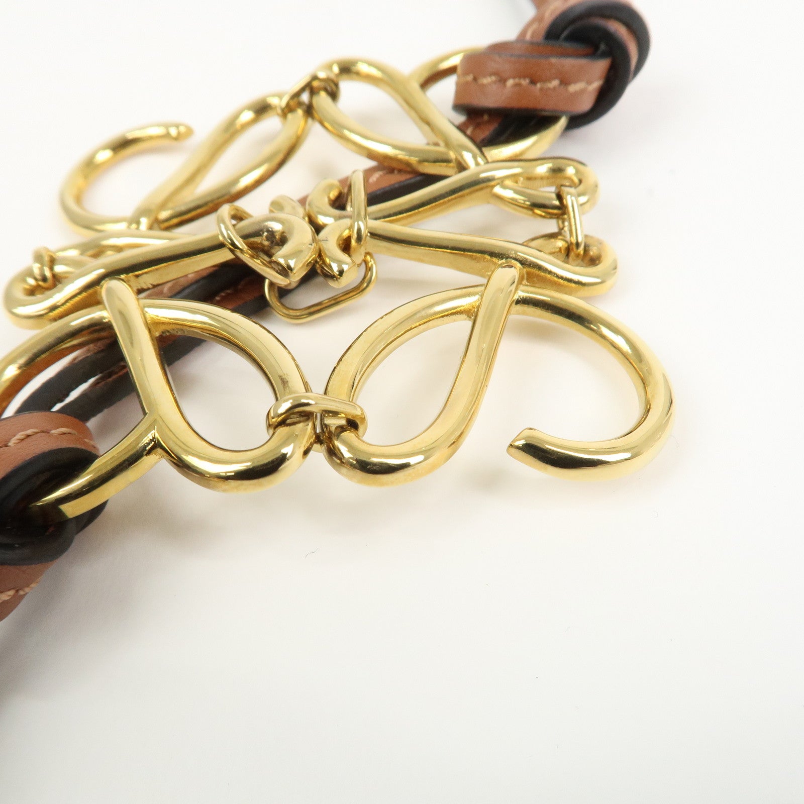 LOEWE Anagram Metal Leather Bag Charm Key Holder Camel