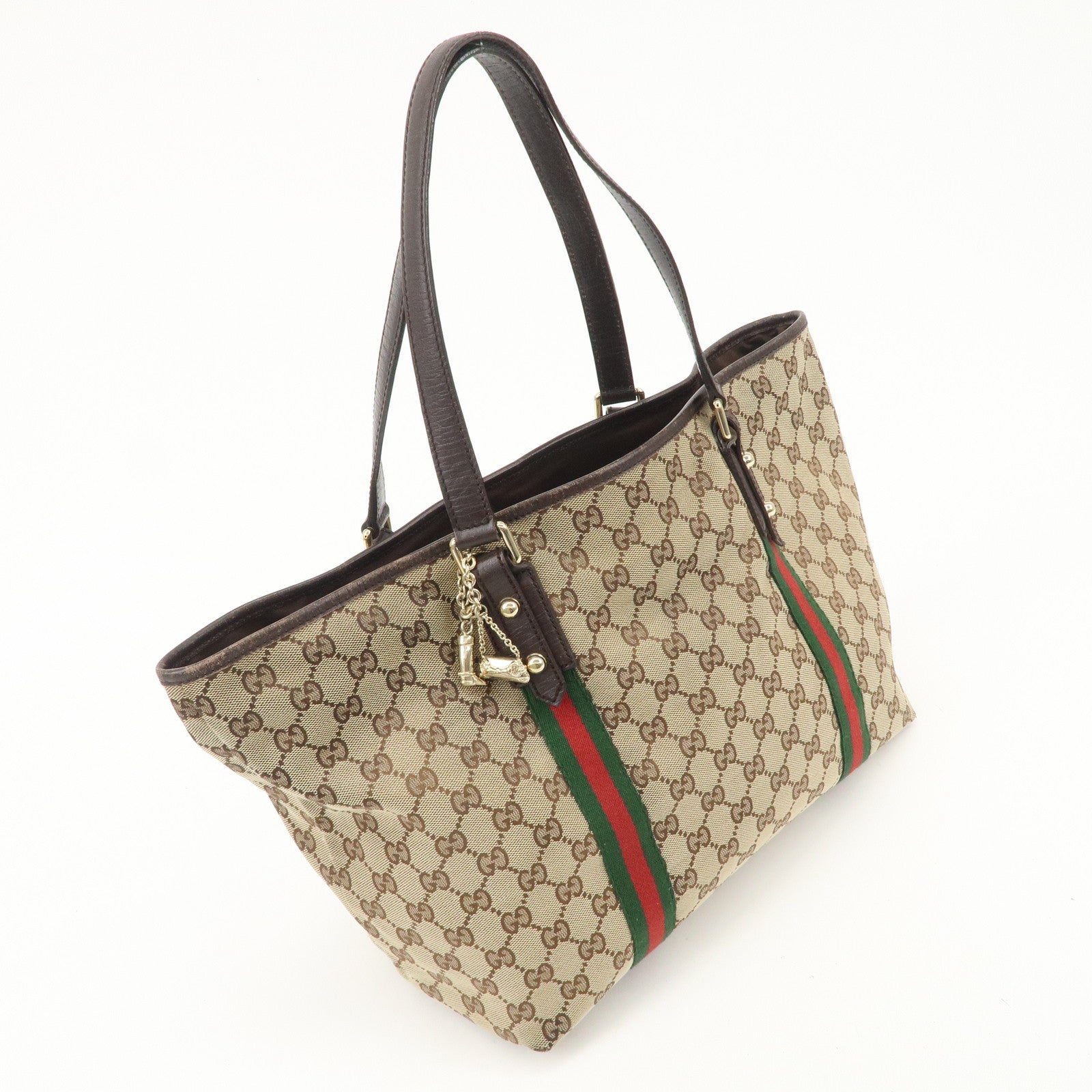 GUCCI Sherry GG Canvas Leather Tote Bag Beige Brown 139260 Used
