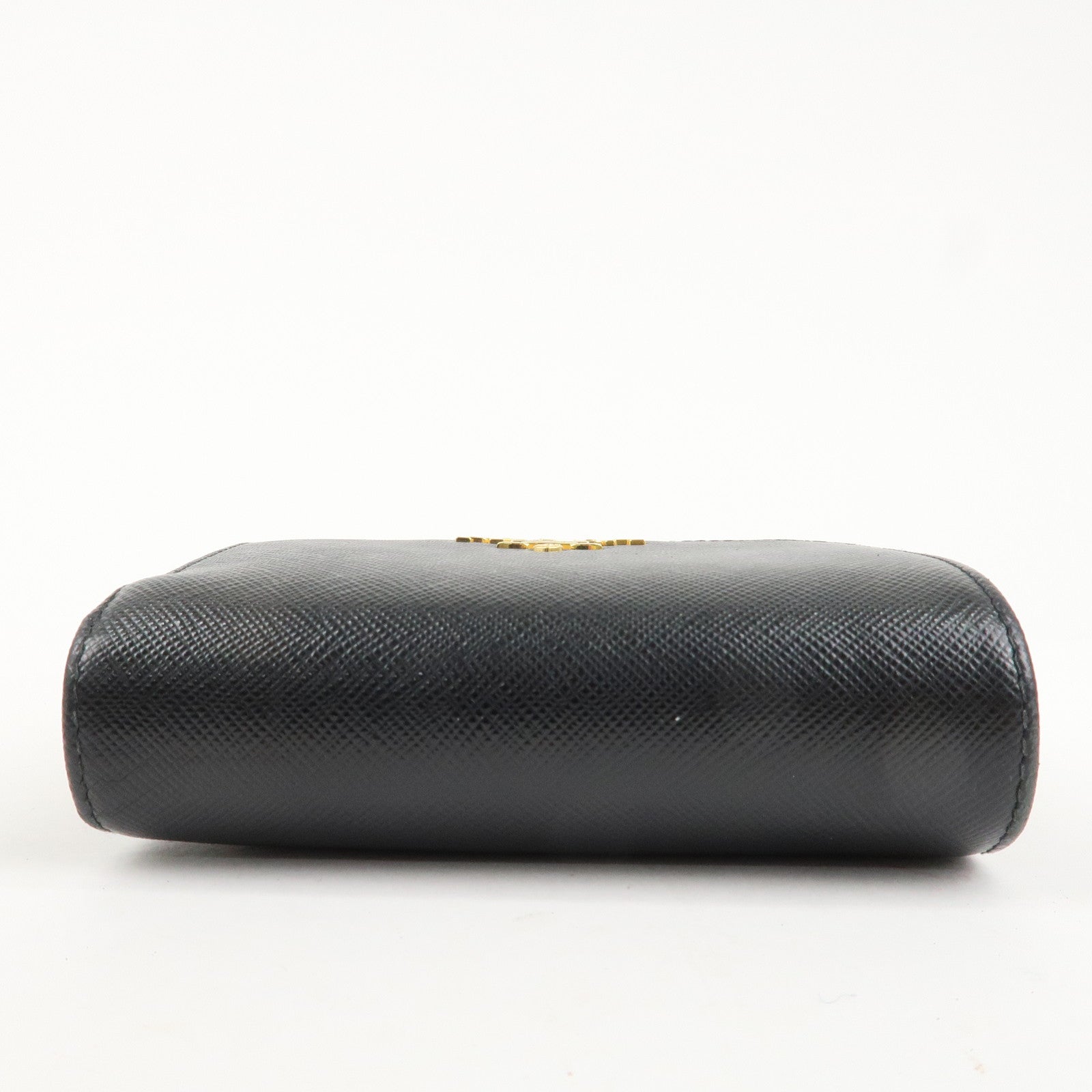 PRADA Saffiano Leather Bi-Fold Wallet Black Red Gold 1ML018 Used