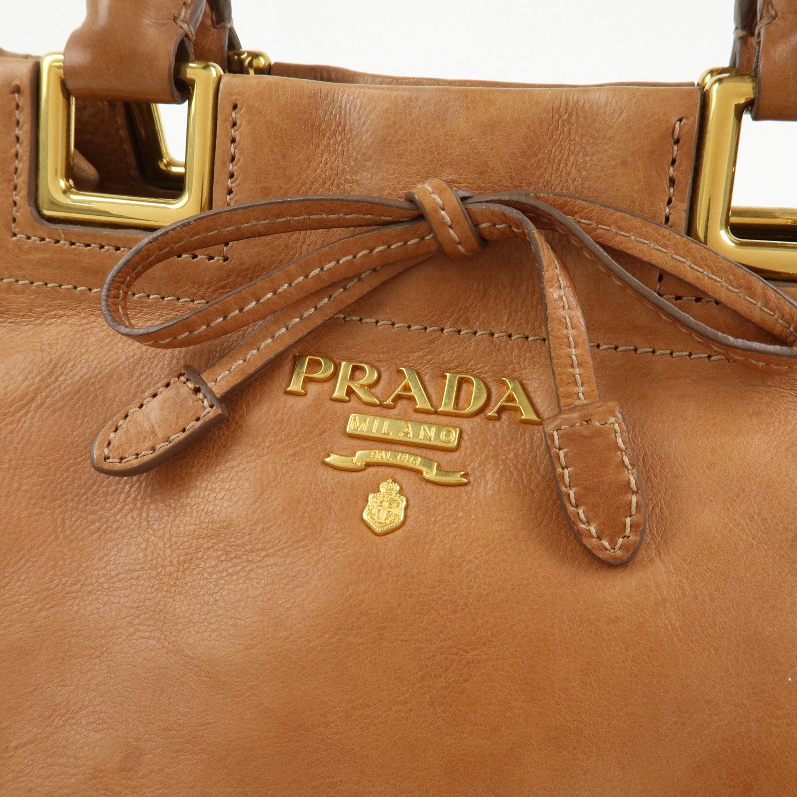 PRADA Ribbon Leather 2WAY Bag Hand Bag Shoulder Bag Brown BN2245