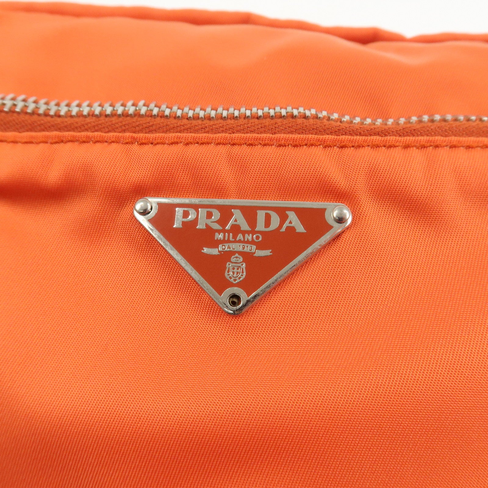PRADA Triangle Logo Leather Nylon Shoulder Bag Orange Used