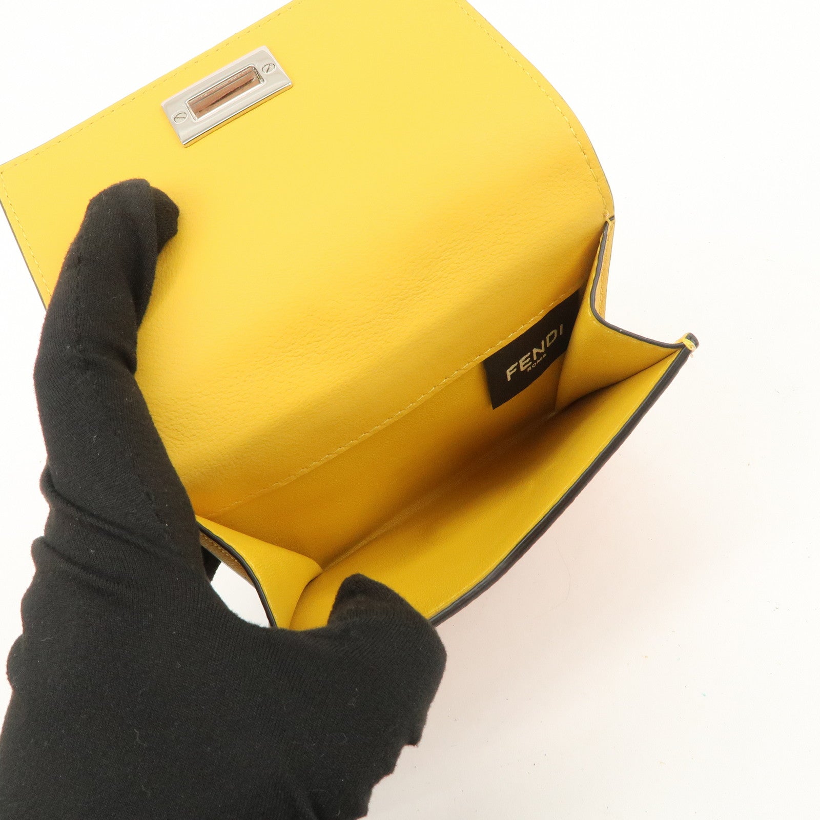 FENDI Peekaboo Leather Bi-fold Compact Wallet Pink Yellow 8M0438