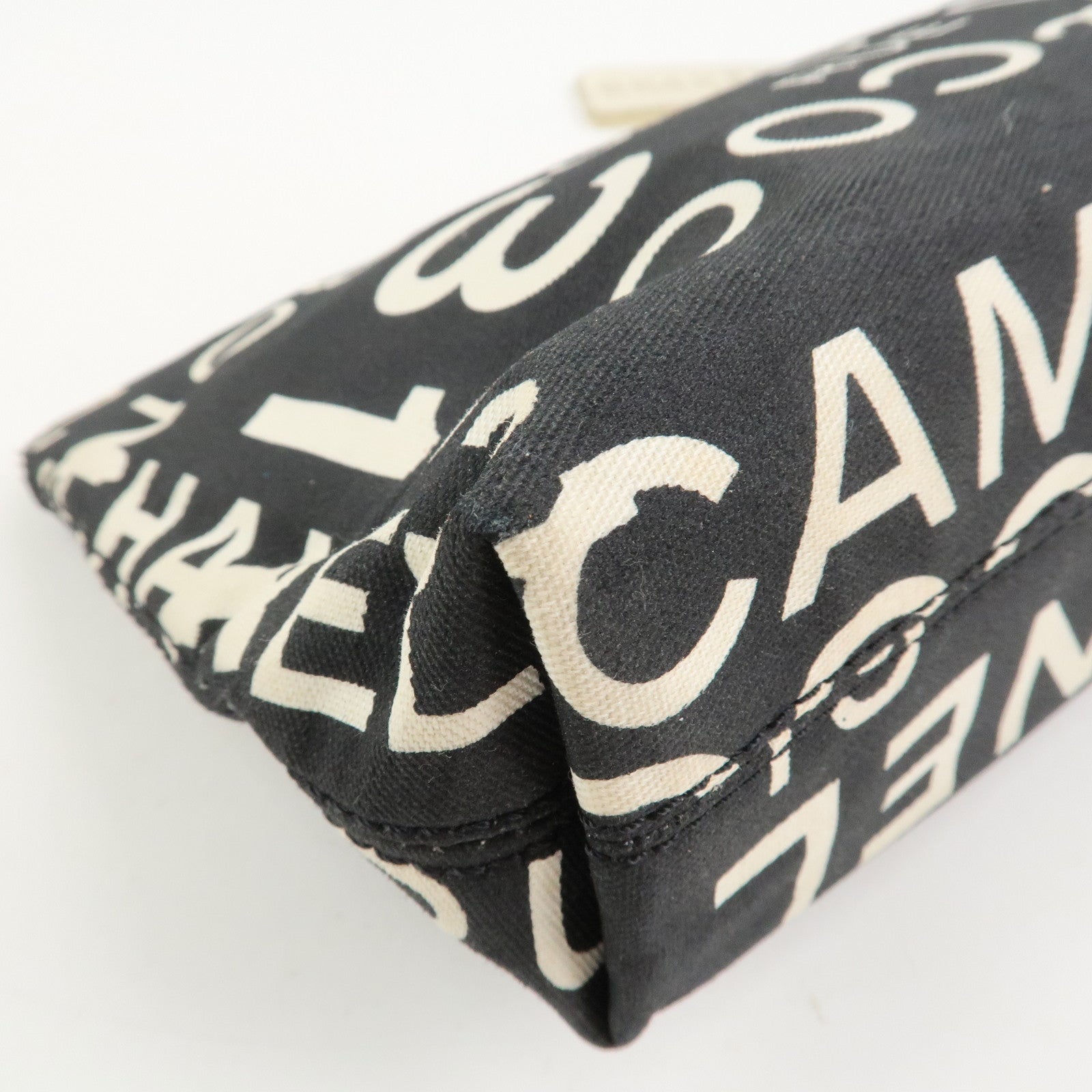 CHANEL By Sea Line Canvas Clutch Bag Cosmetic Pouch Black White