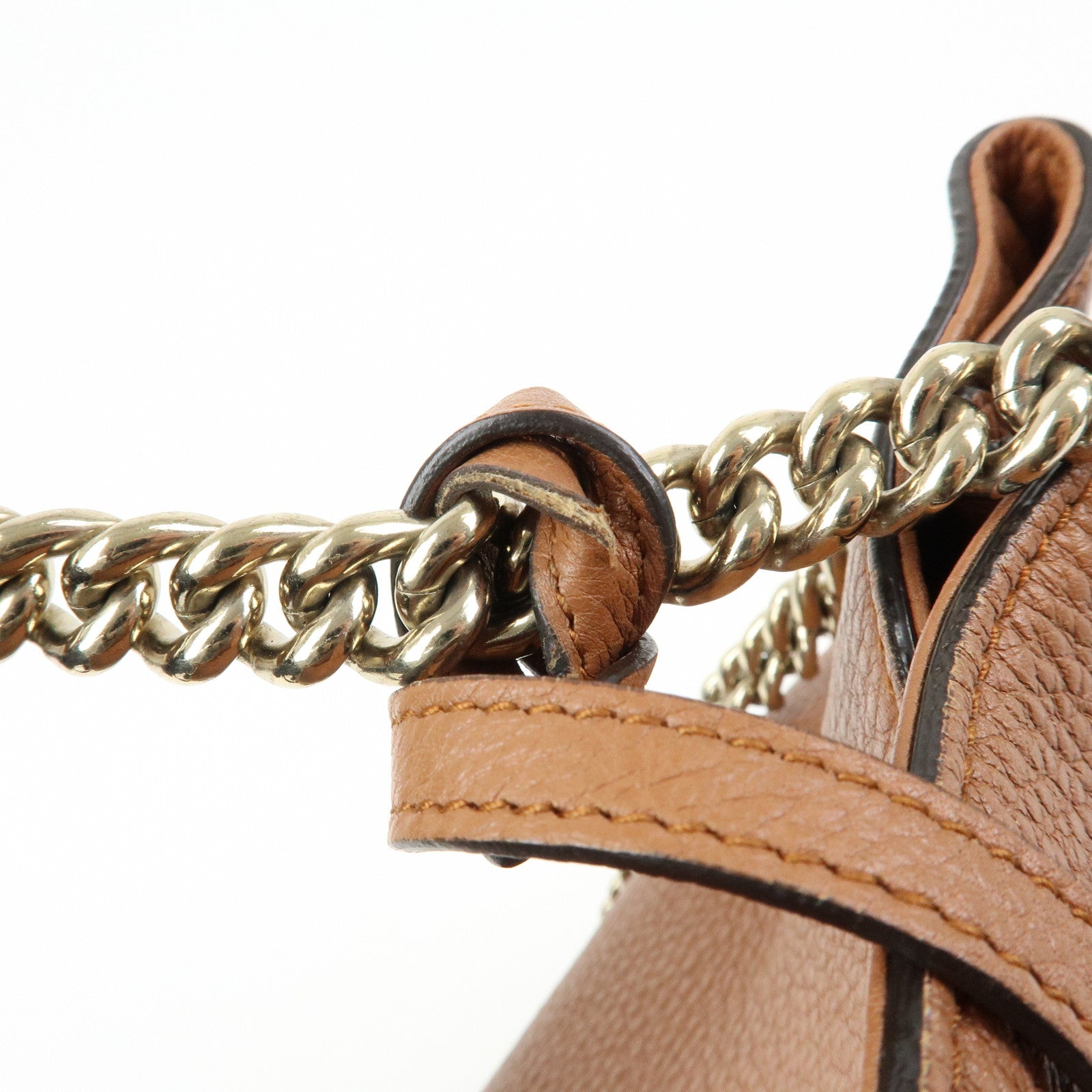 GUCCI SOHO Interlocking G Leather Chain Shoulder Bag Brown 308982