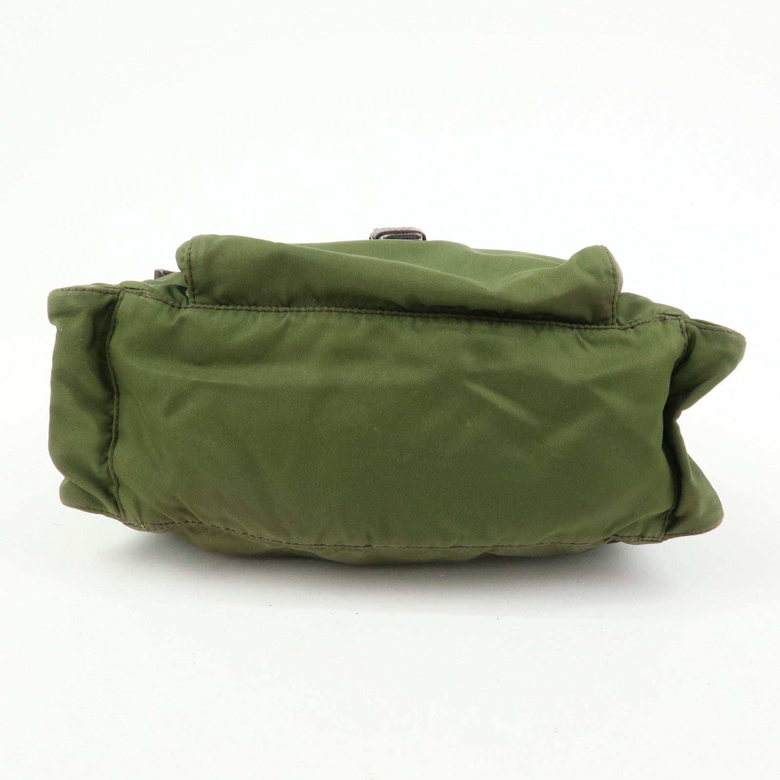 PRADA Triangle Logo Nylon Leather Shoulder Bag Khaki Brown