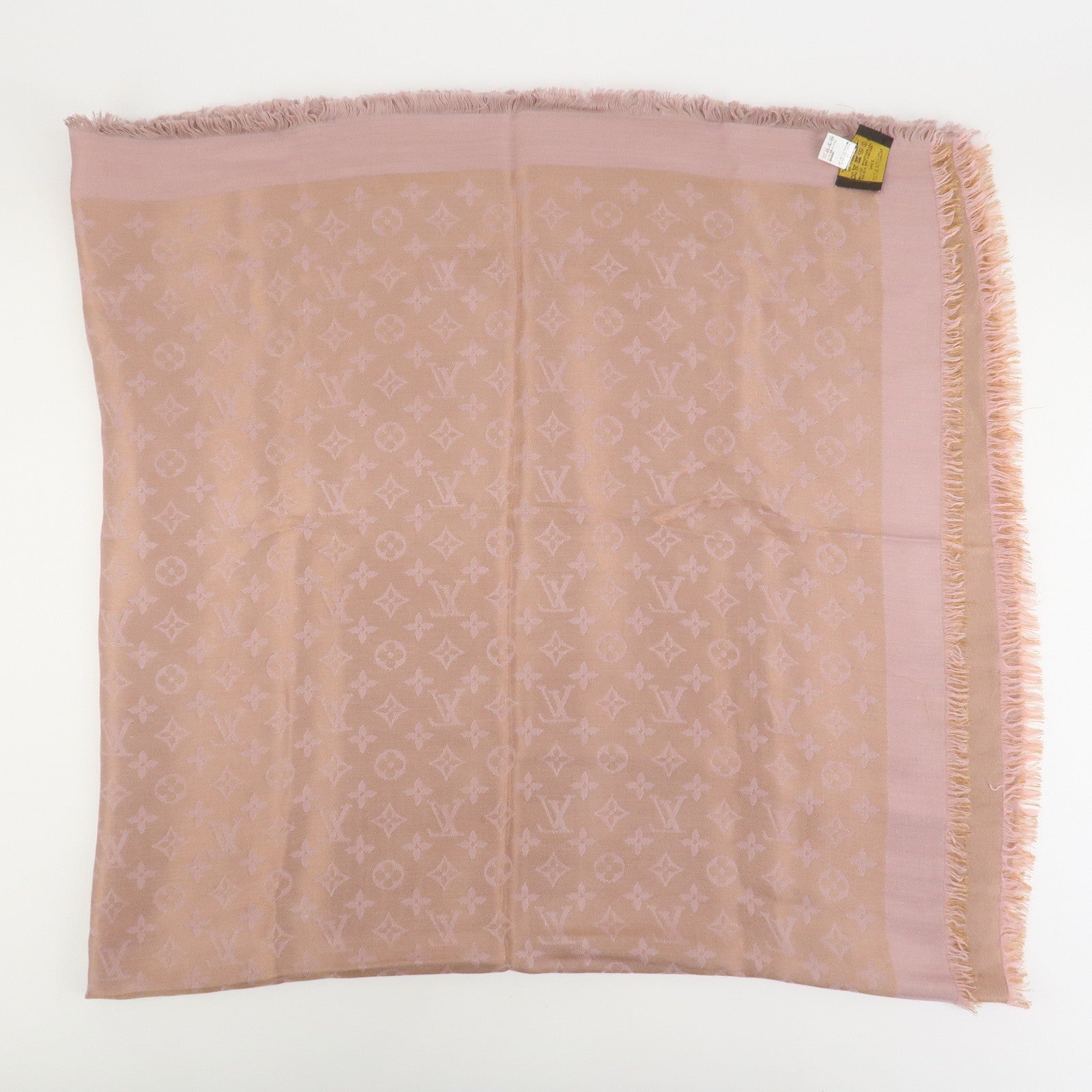 Louis Vuitton Monogram Shine Silk Wool Scarf Shawl Pink M75700