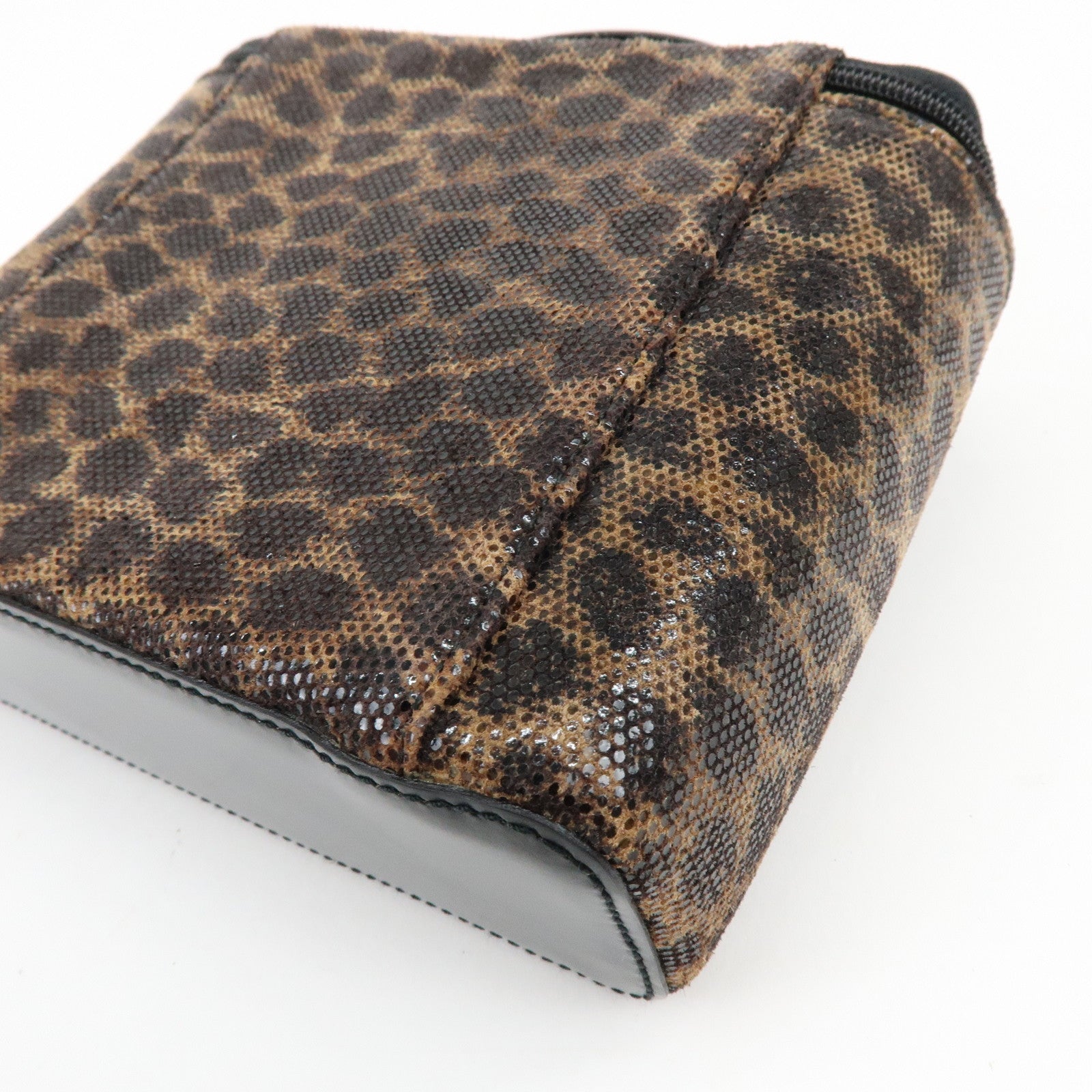 LOEWE PVC Leather Leopard Print Hand Bag Vanity Bag Brown Bag