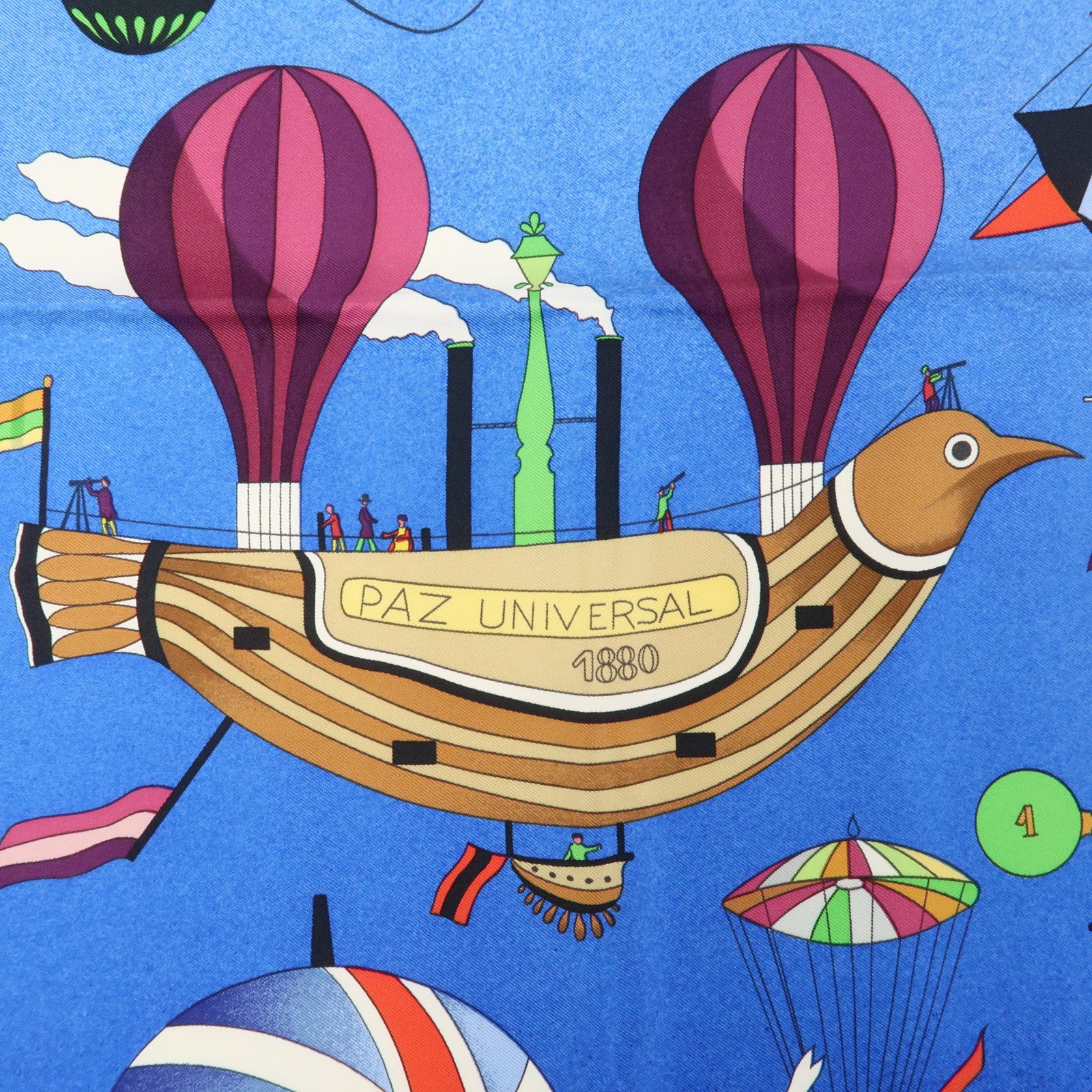 HERMES Carre 90 Silk 100% Scarf LES FOLIES DU CIEL Blue Multicolor