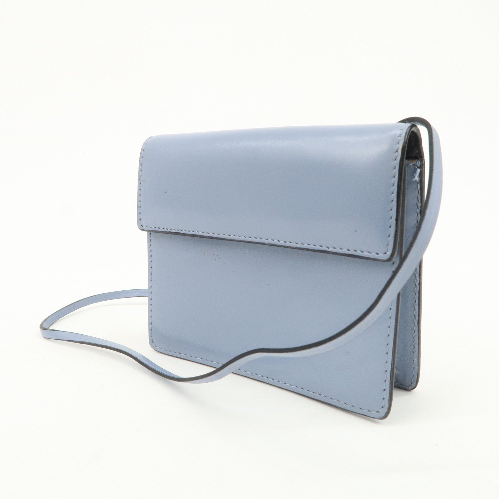 PRADA Logo Leather Shoulder Bag Crossbody Bag Light Blue