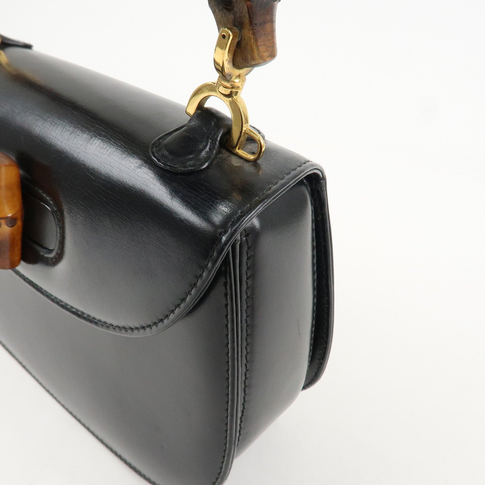 GUCCI Bamboo Logo Leather 2WAY Bag Hand Bag Black 000 2046