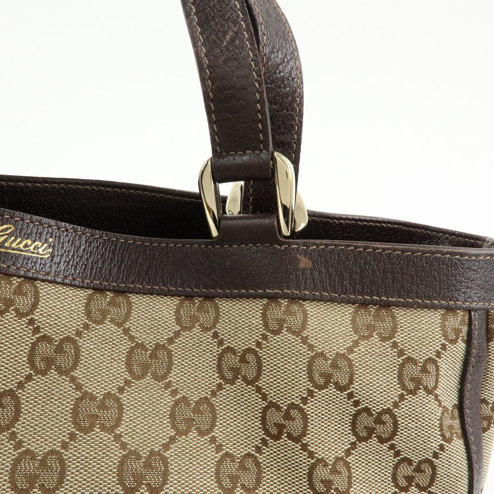 GUCCI GG Canvas Leather Tote Bag Shoulder Bag Beige Brown 170004