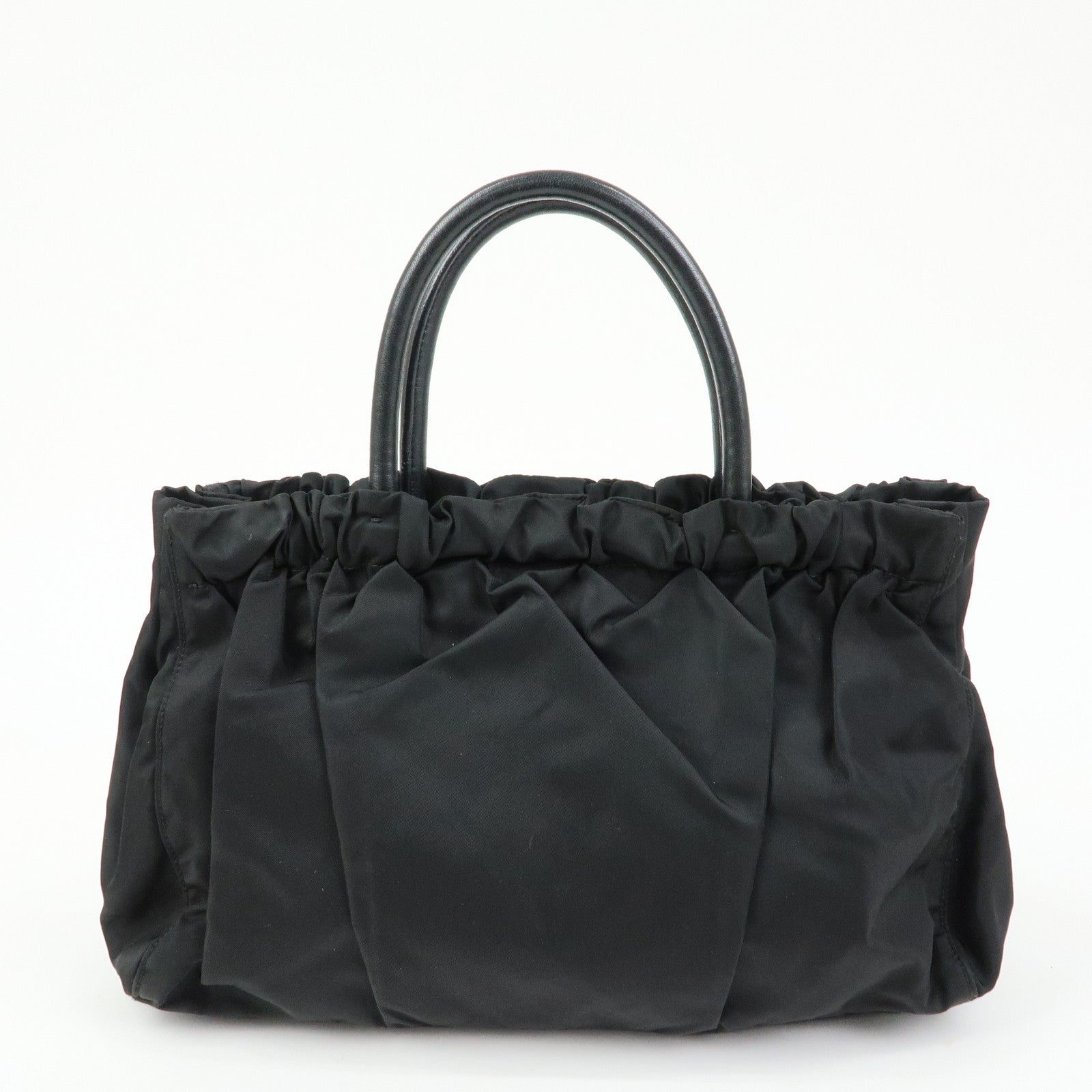 PRADA Triangle Logo Ribbon Nylon Leather 2Way Hand Bag Black BN1631