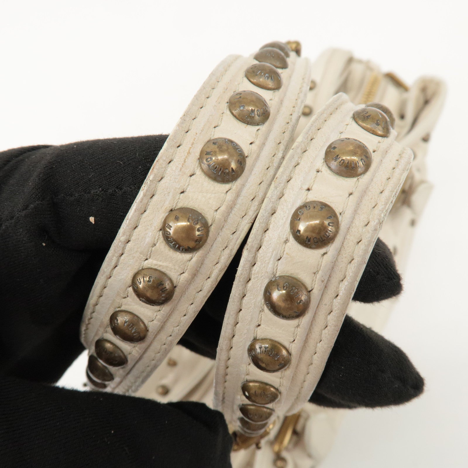 Louis Vuitton Cruise Line Leather Rivet Hand Bag Ecru M95345 Used