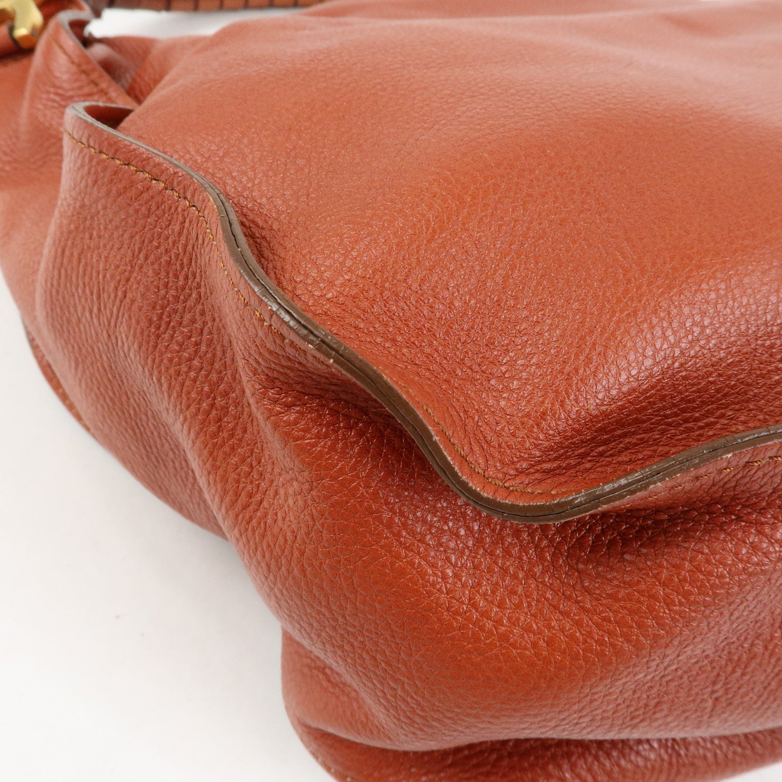 Chloe Marcie Leather Shoulder Bag Tote Bag Red Brown
