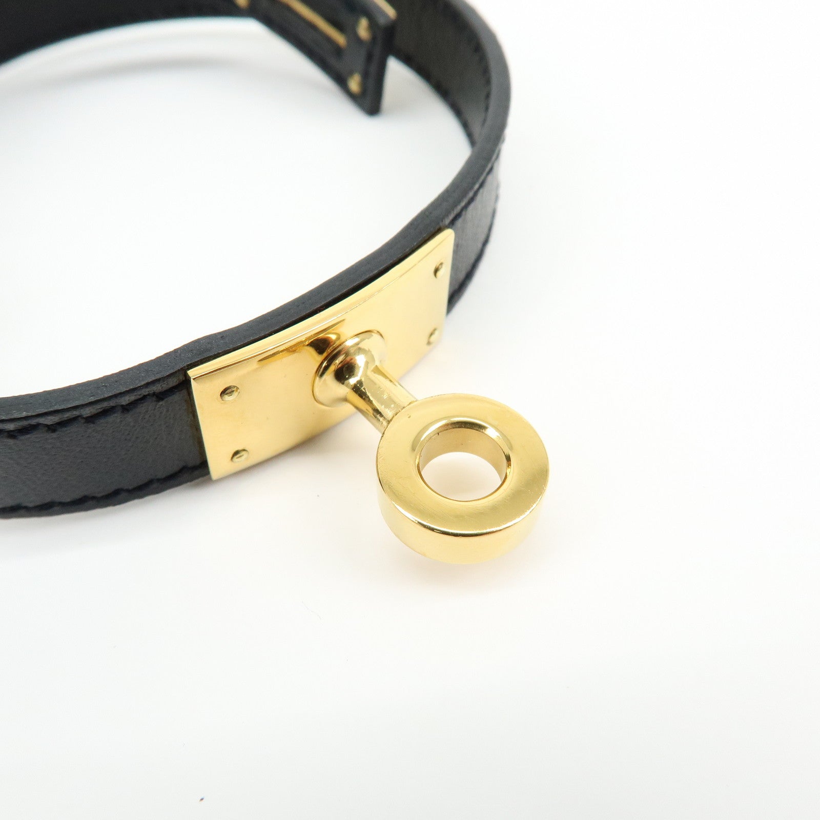HERMES Kelly Double Tour Leather □F Stamped Bracelet Black