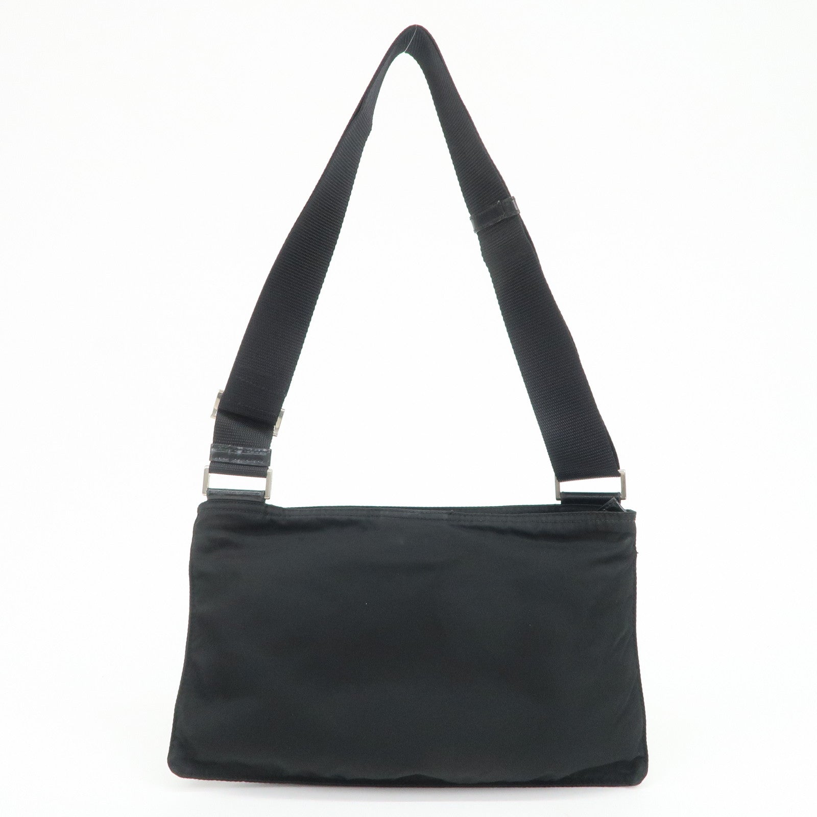 PRADA Triangle Logo Nylon Leather Shoulder Bag Crossbody Bag Black