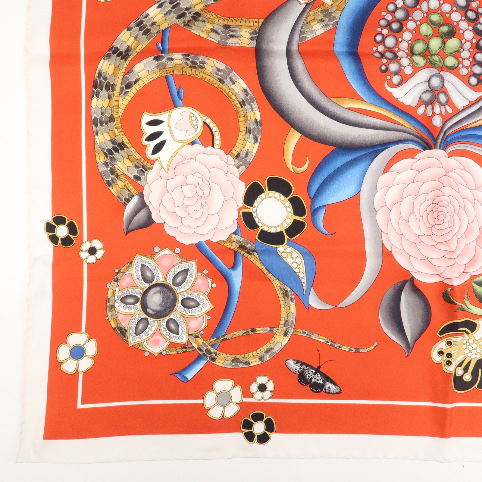 BVLGARI Silk 100% Scarf Flower Print Red Multicolor