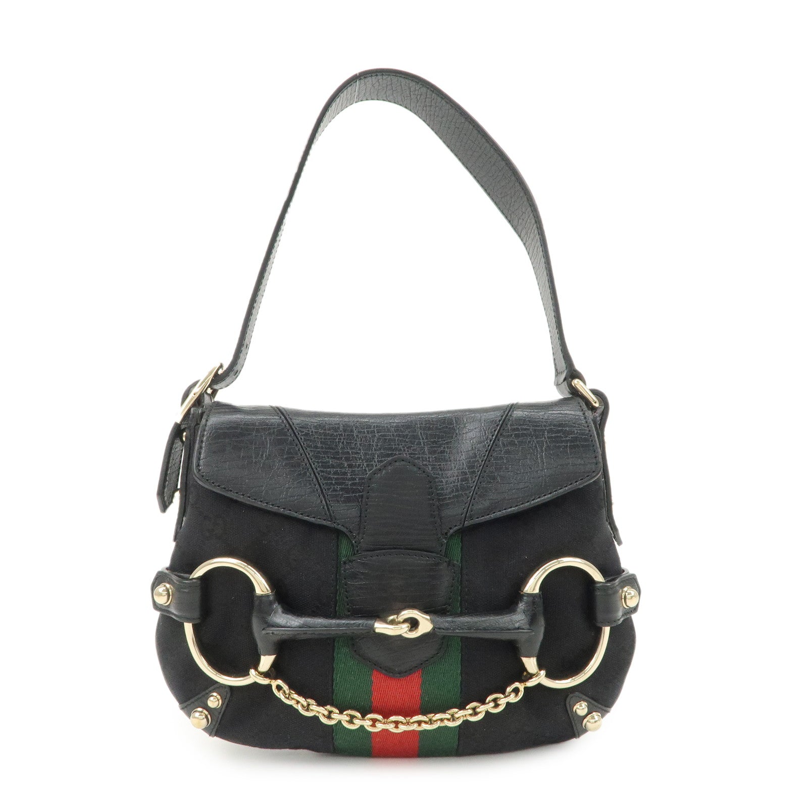 GUCCI Horsebit Sherry GG Canvas Leather Shoulder Bag 131094