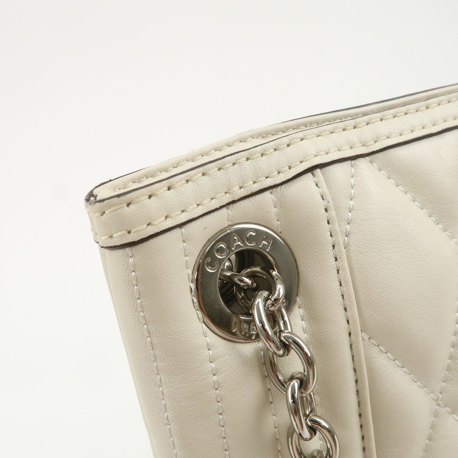 COACH Leather Chain Shoulder Bag Hand Bag Ivory