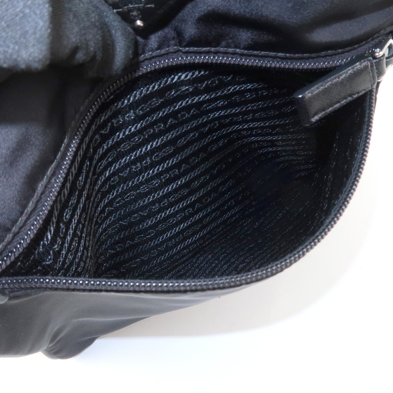 PRADA Triangle Logo Nylon Leather Shoulder Bag Black 1BH978
