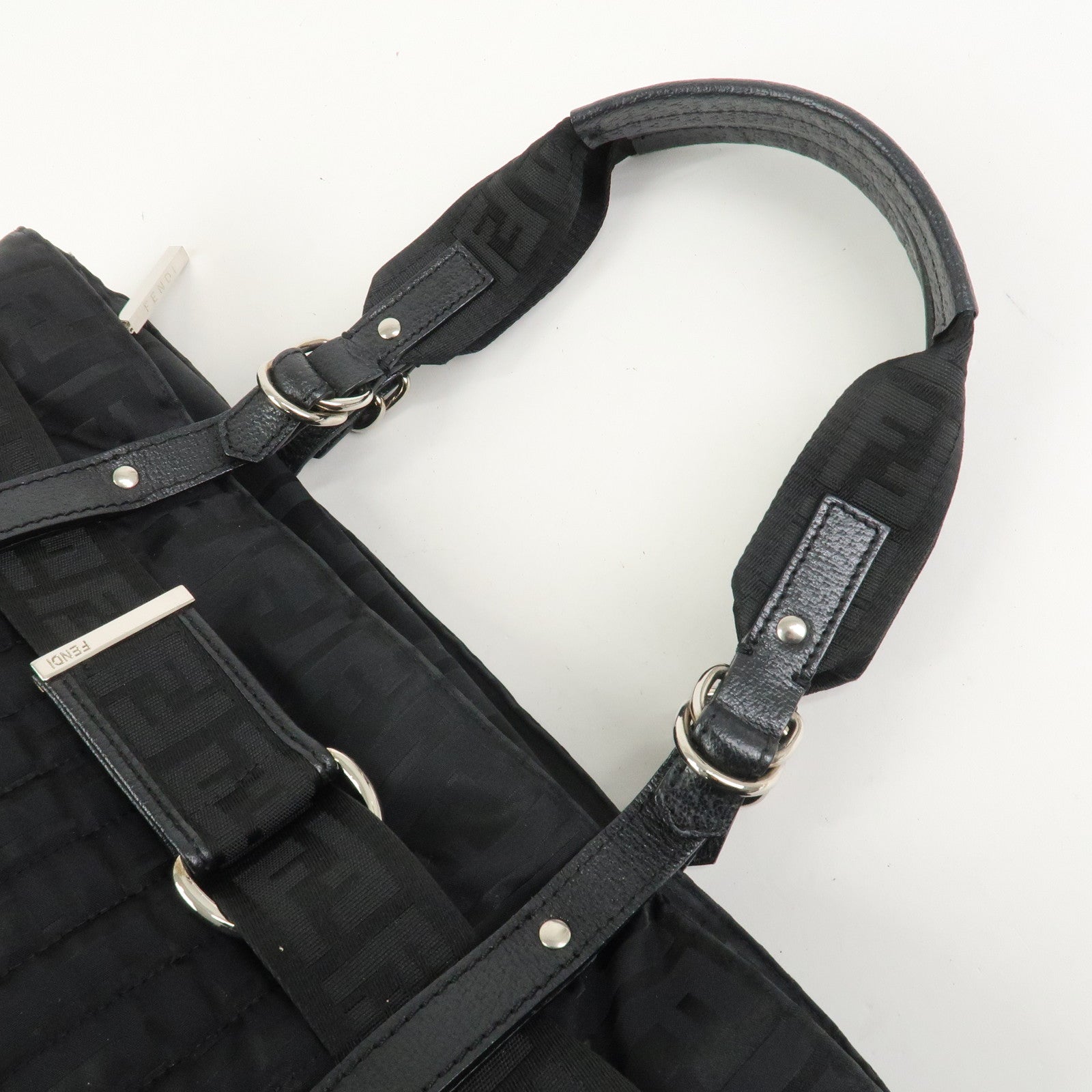 FENDI Zucca Nylon Leather Shoulder Bag Hand Bag Black 8BH143