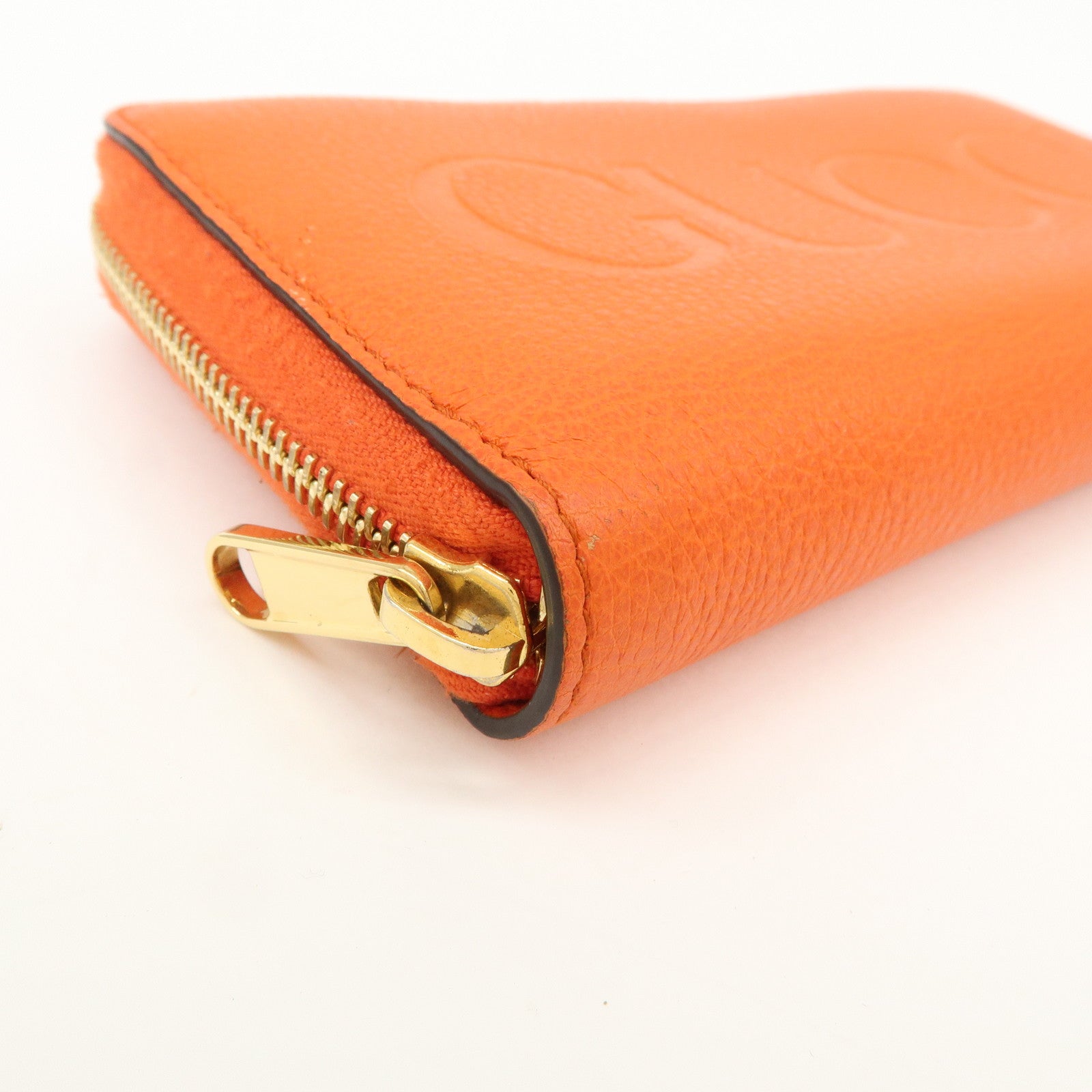 GUCCI Logo Leather Round Zippy Long Wallet Orange 658691