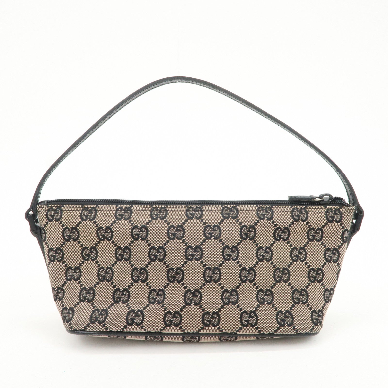 GUCCI Boat Bag GG Canvas Leather Hand Bag Beige Black 07198