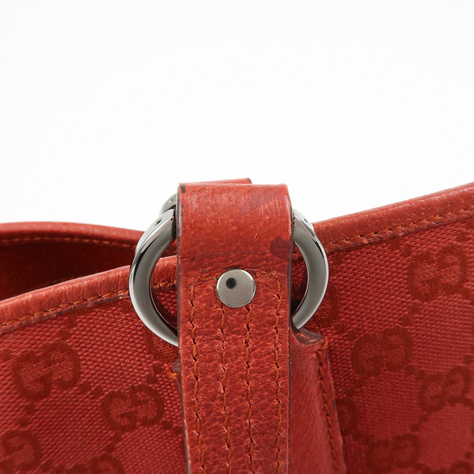 GUCCI GG Canvas Leather Tote Bag Hand Bag Shoulder Bag Red 113017