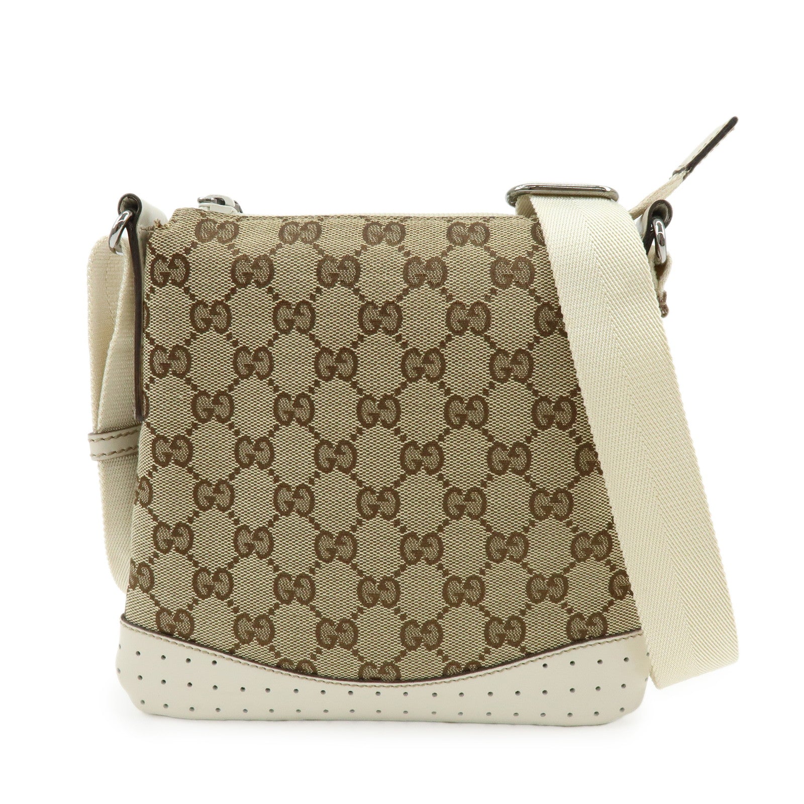 GUCCI GG Canvas Leather Shoulder Crossbody Bag Brown Ivory 147671