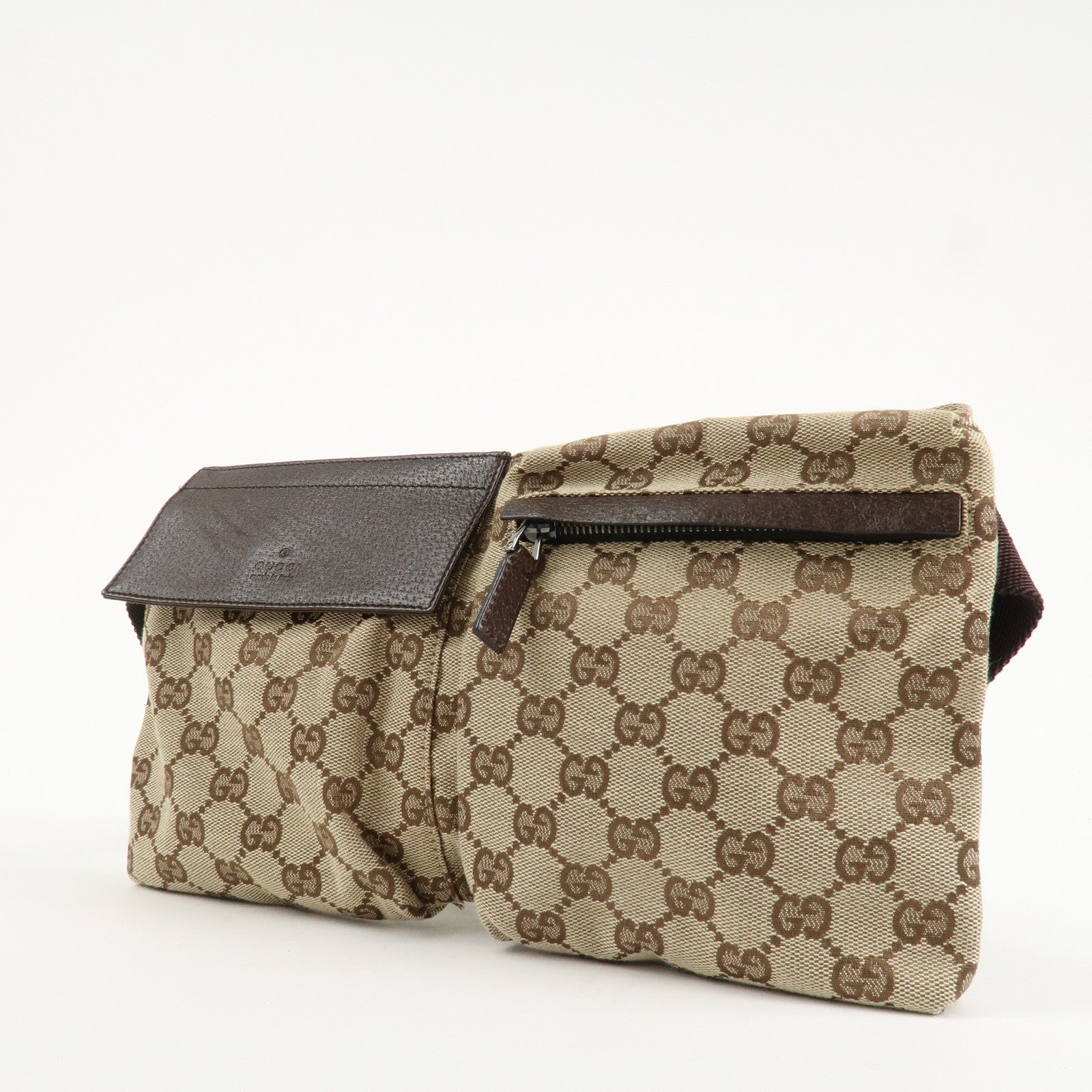 GUCCI GG Canvas Leather Waist Bag Crossbody Bag Beige Brown 28566 Used