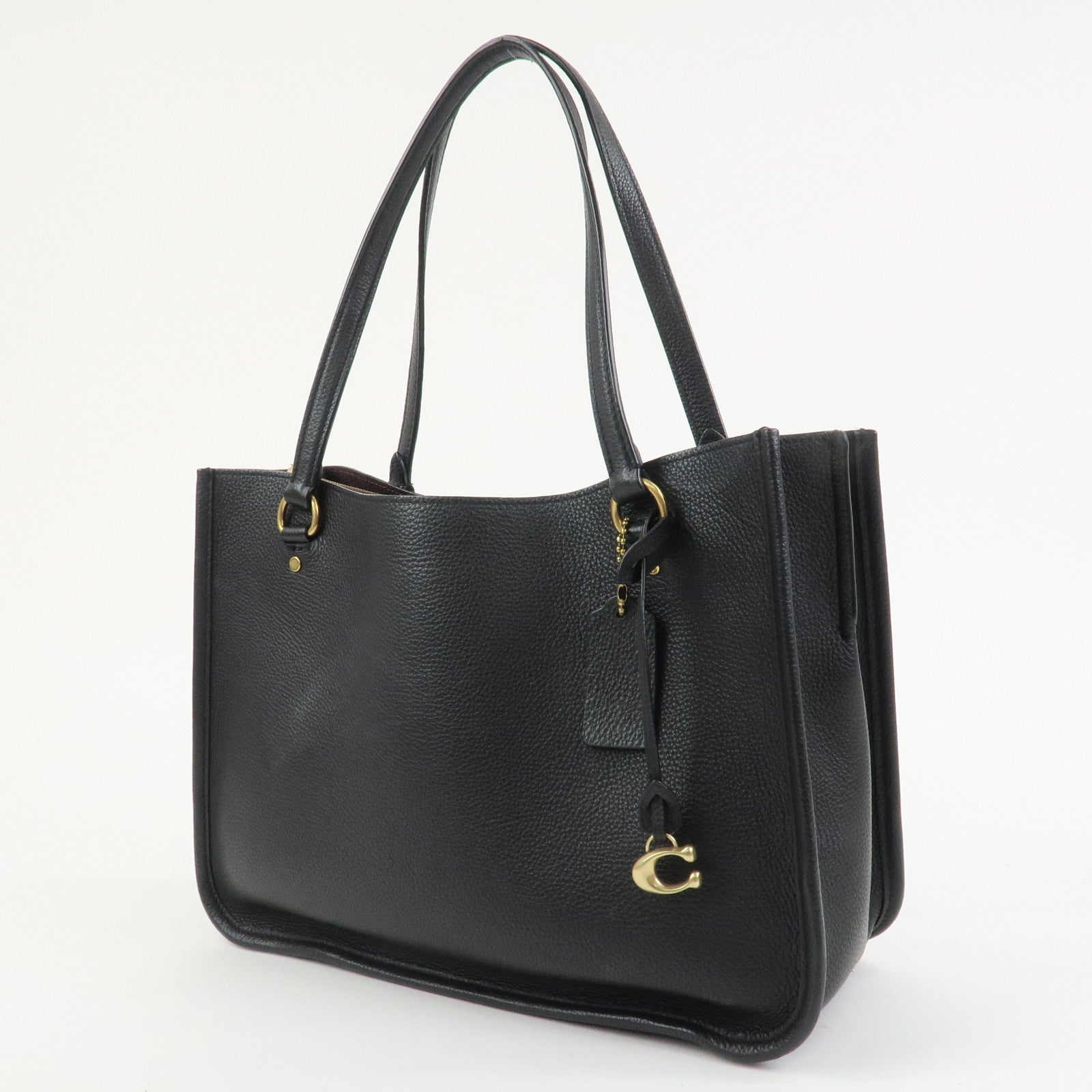 COACH Leather 2Way Shoulder Bag Tote Bag Black