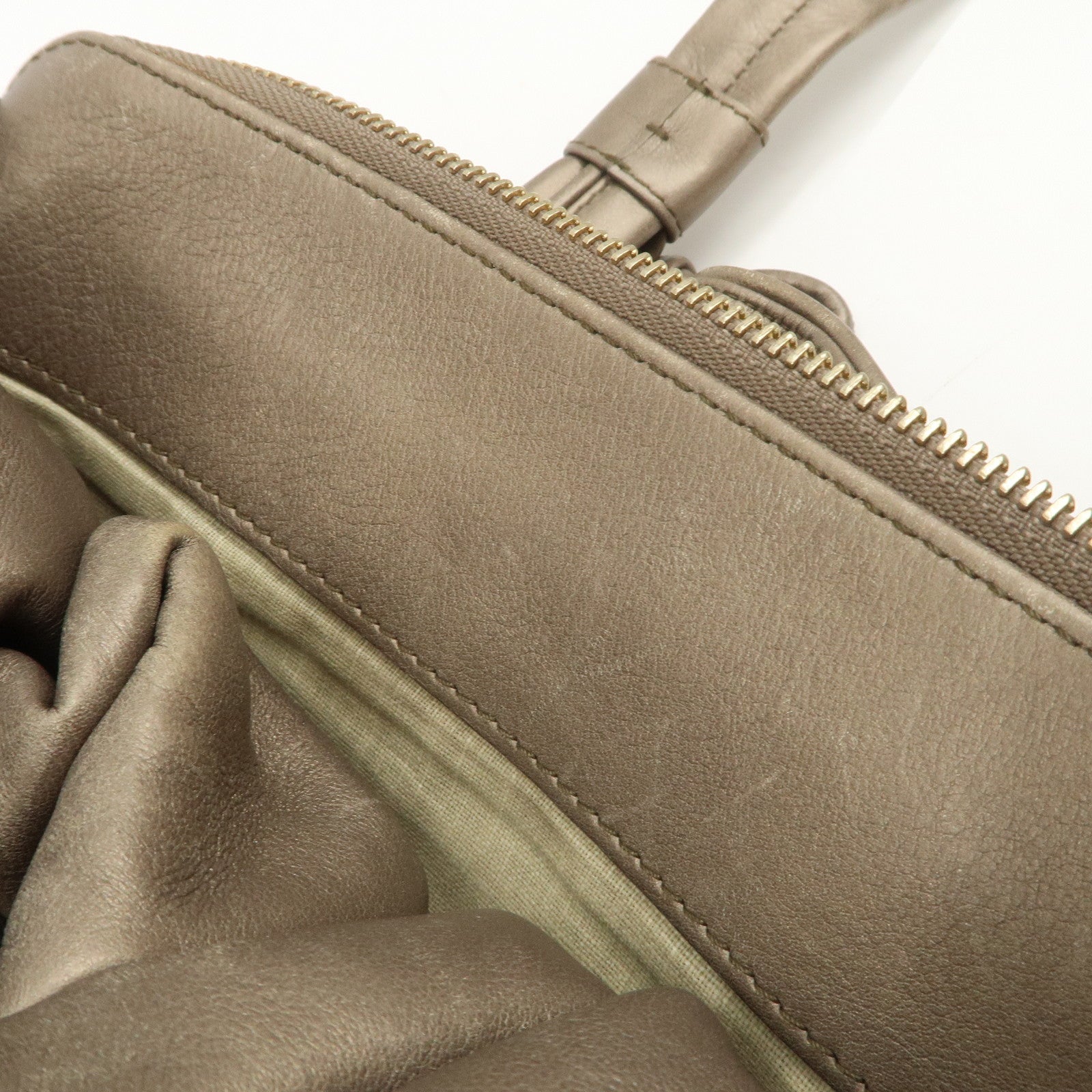 BVLGARI Logo Leather Hand Bag Shoulder Bag Bronze