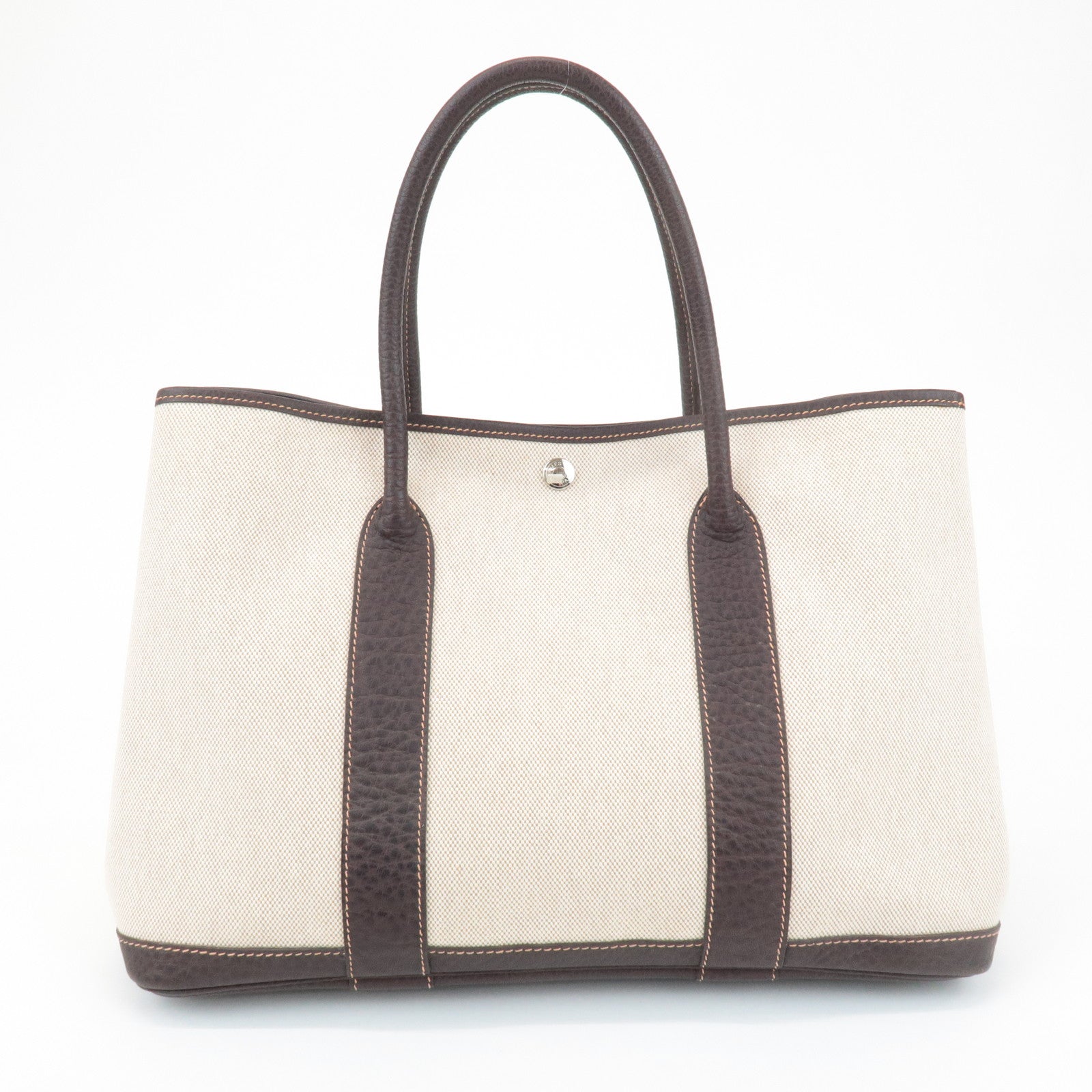 HERMES Garden Party PM Toile Ash H Stamped Leather Tote Bag Used