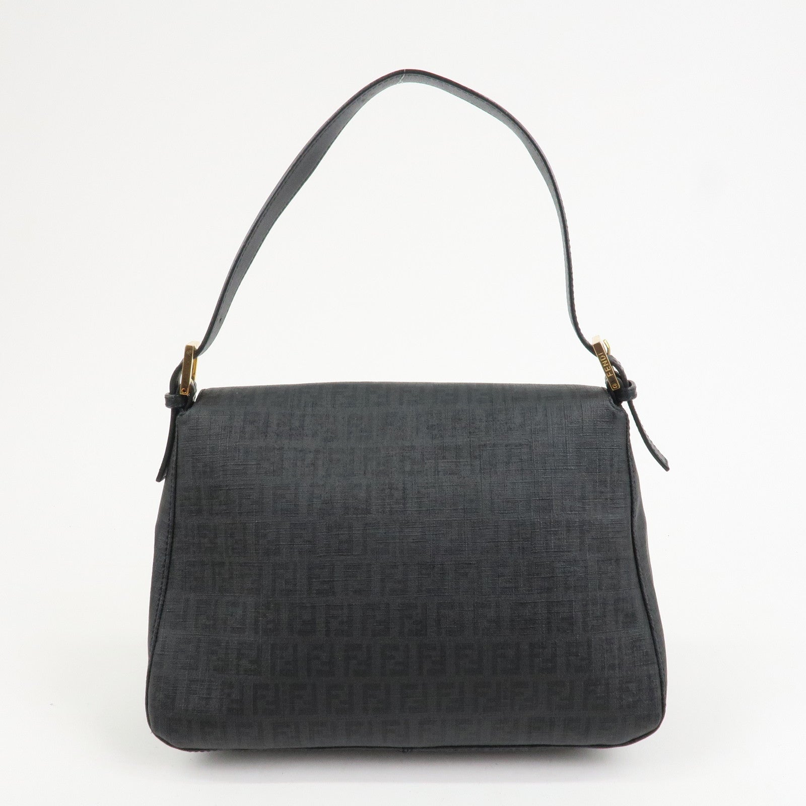 FENDI Mamma Baguette Zucchino PVC Leather Shoulder Bag Hand Bag Black 8BR001