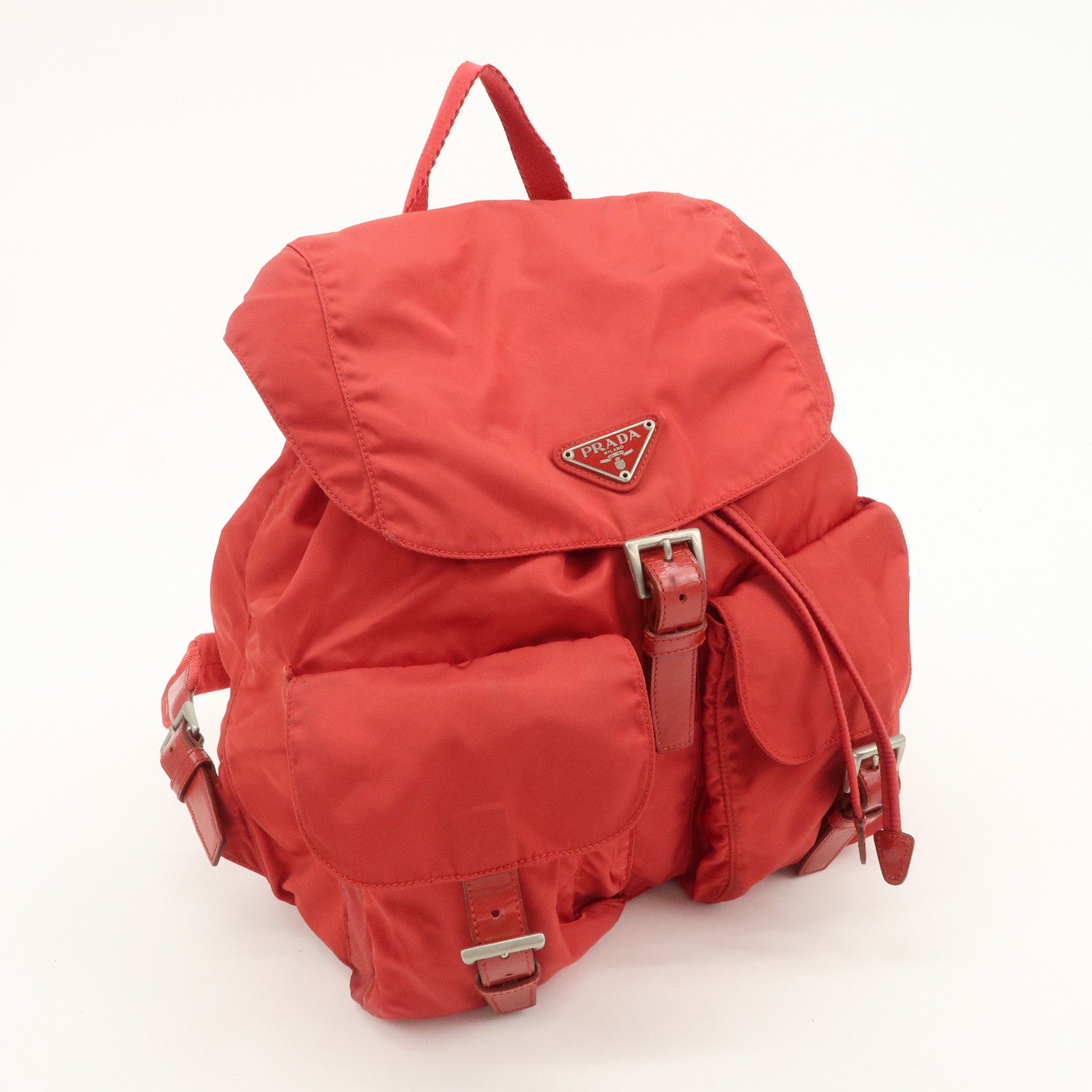 PRADA Triangle Logo Nylon Leather Backpack Rucksack Red
