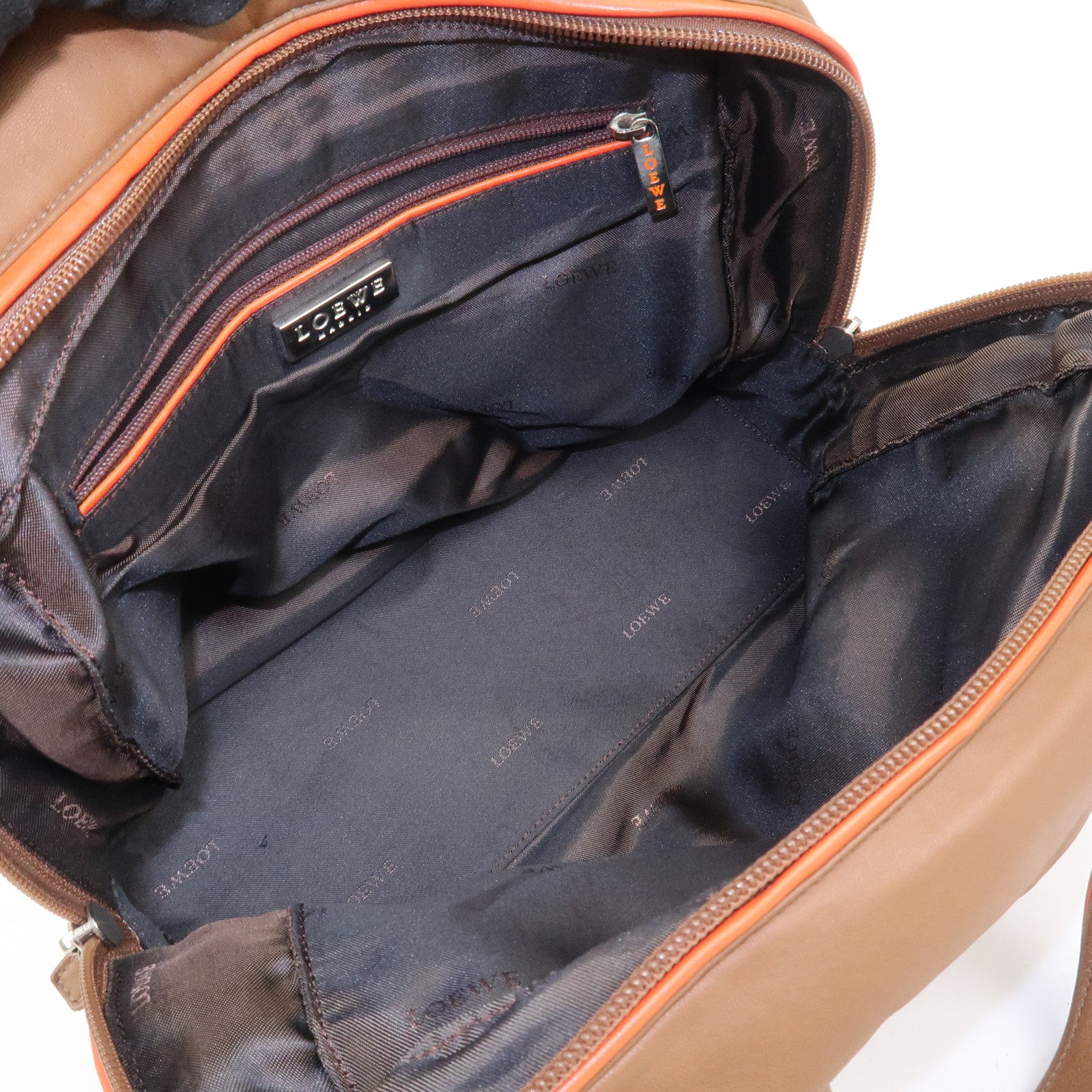 LOEWE Logo Nappa Leather Mini Hand Bag Boston Bag Brown