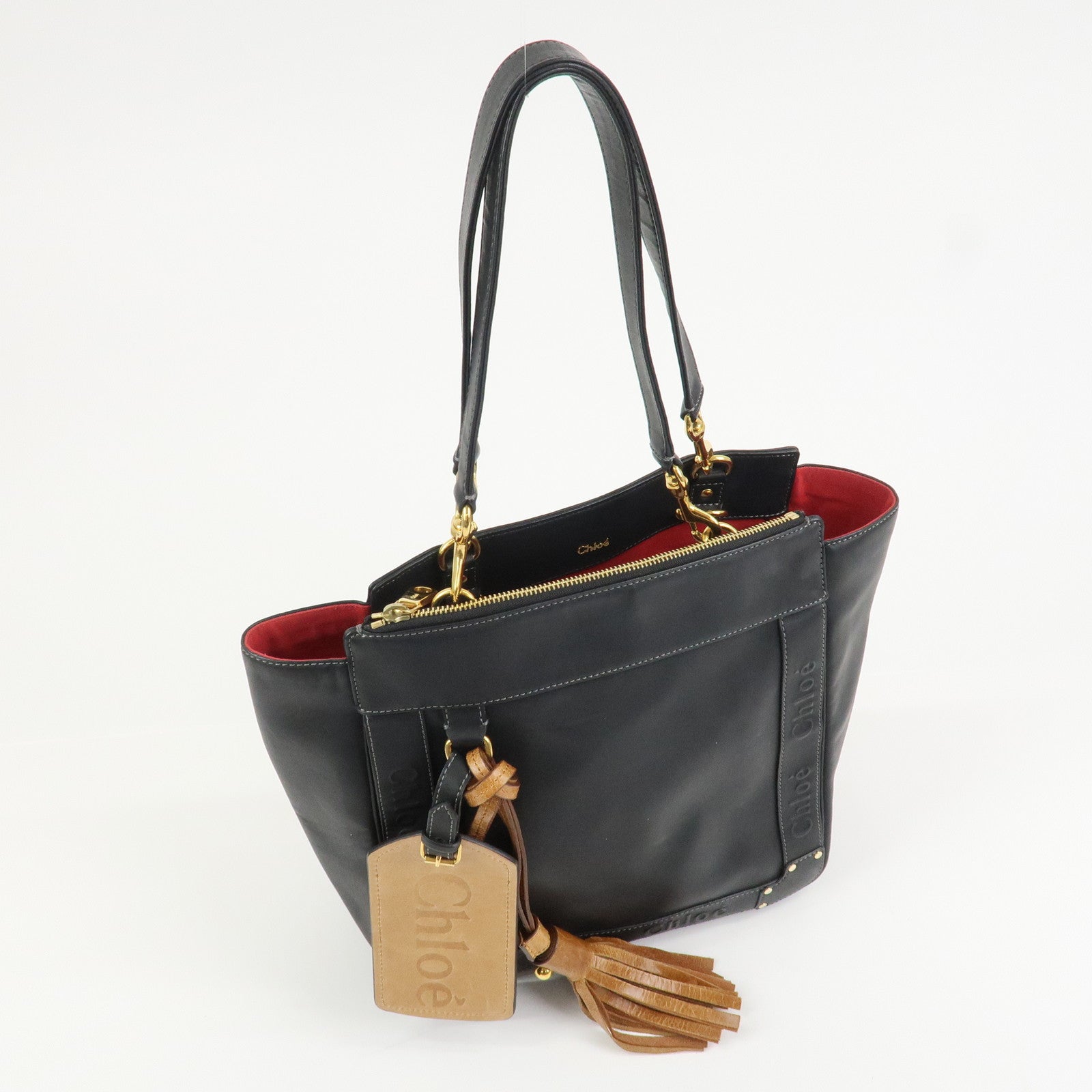 Chloe Eden Logo Leather Shoulder Bag Tote Bag Black